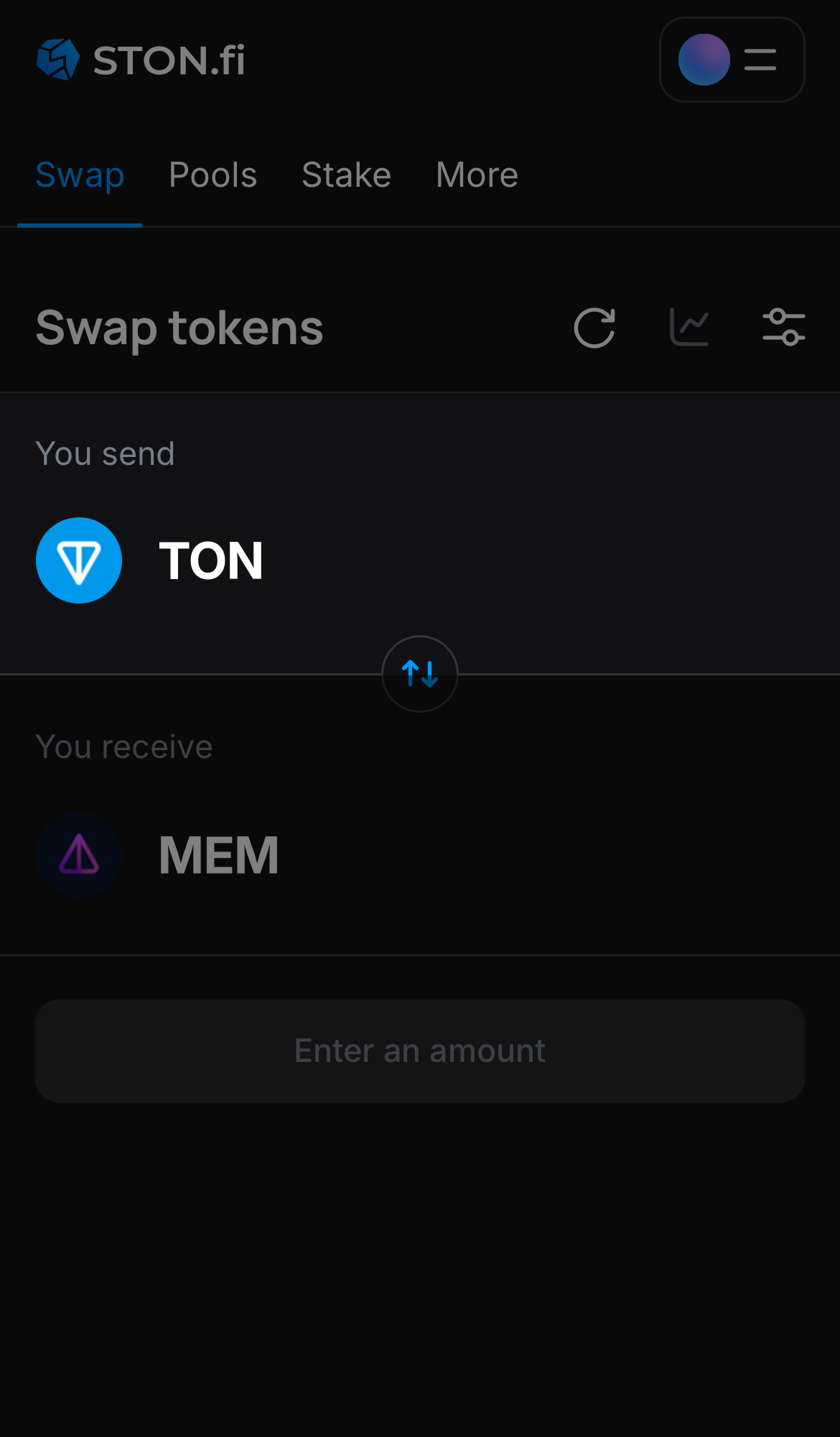 Chọn một token trong ô ‘You send’ — ví dụ, TON.