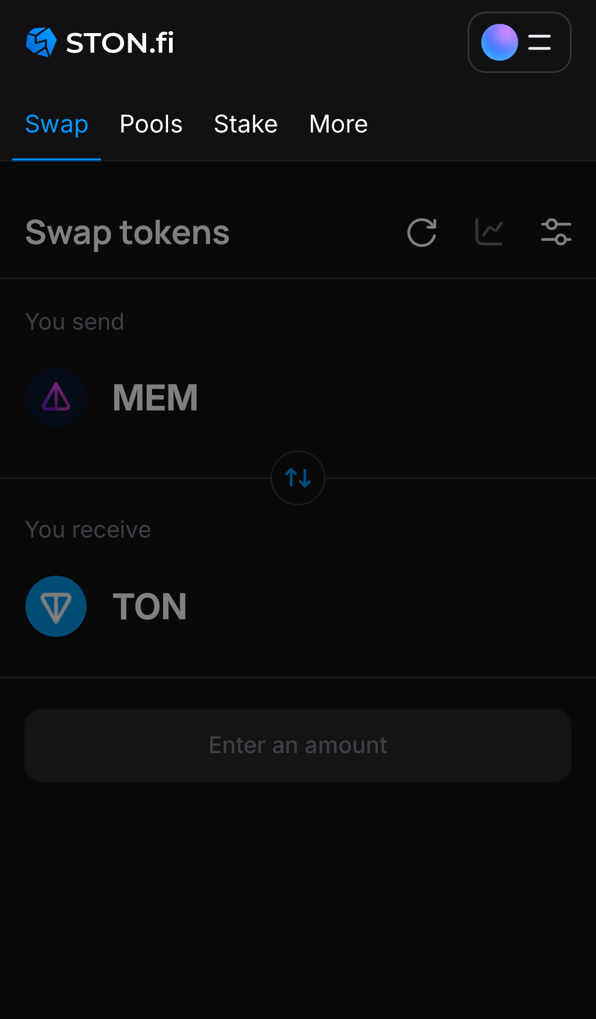 Mở ứng dụng STON.fi và chuyển đến tab ‘Swap‘.
