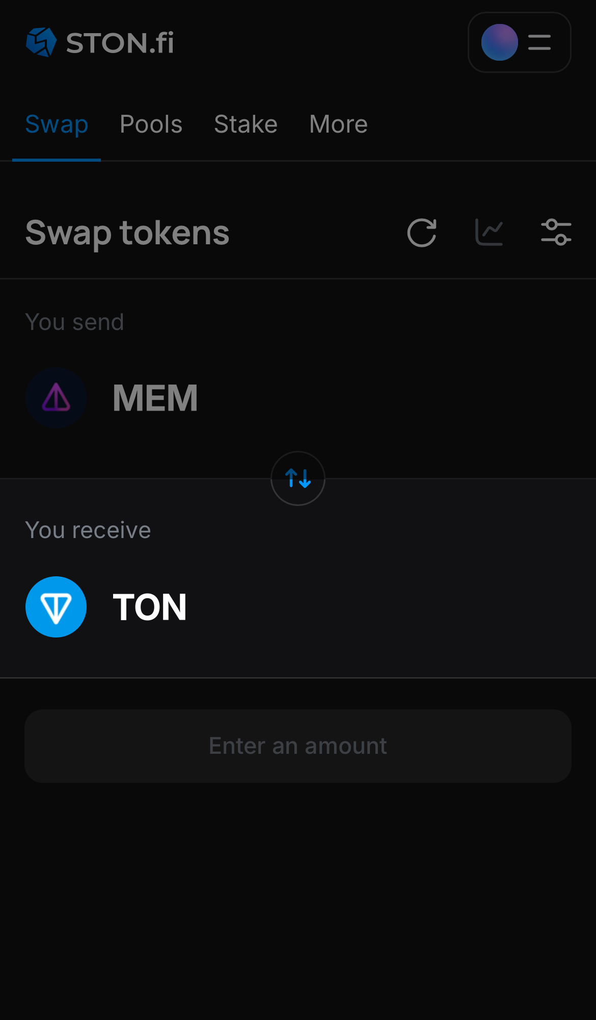 Chọn một token trong ô ‘You receive’ — ví dụ, TON.