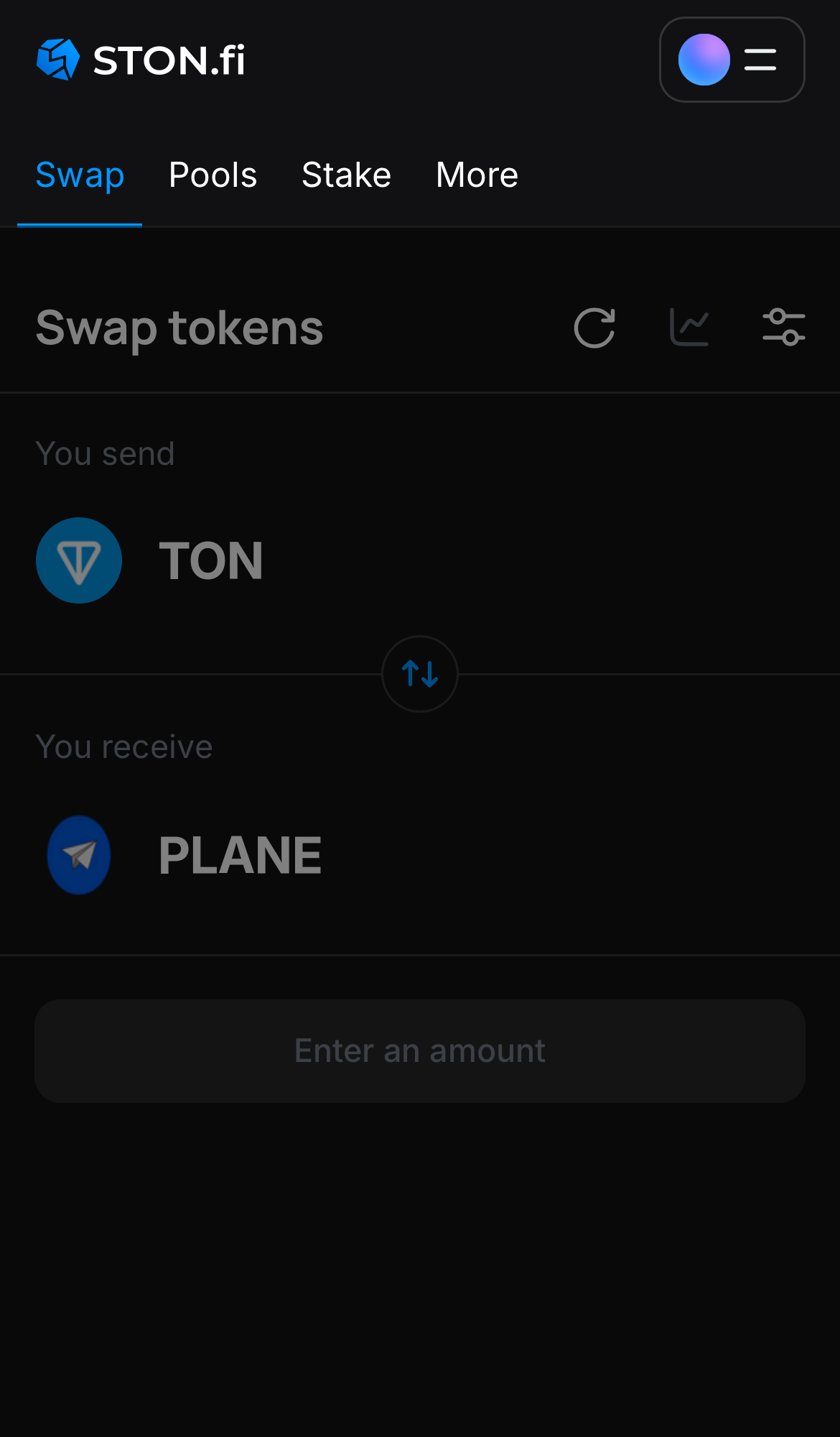 Mở ứng dụng STON.fi và chuyển đến tab ‘Swap‘.