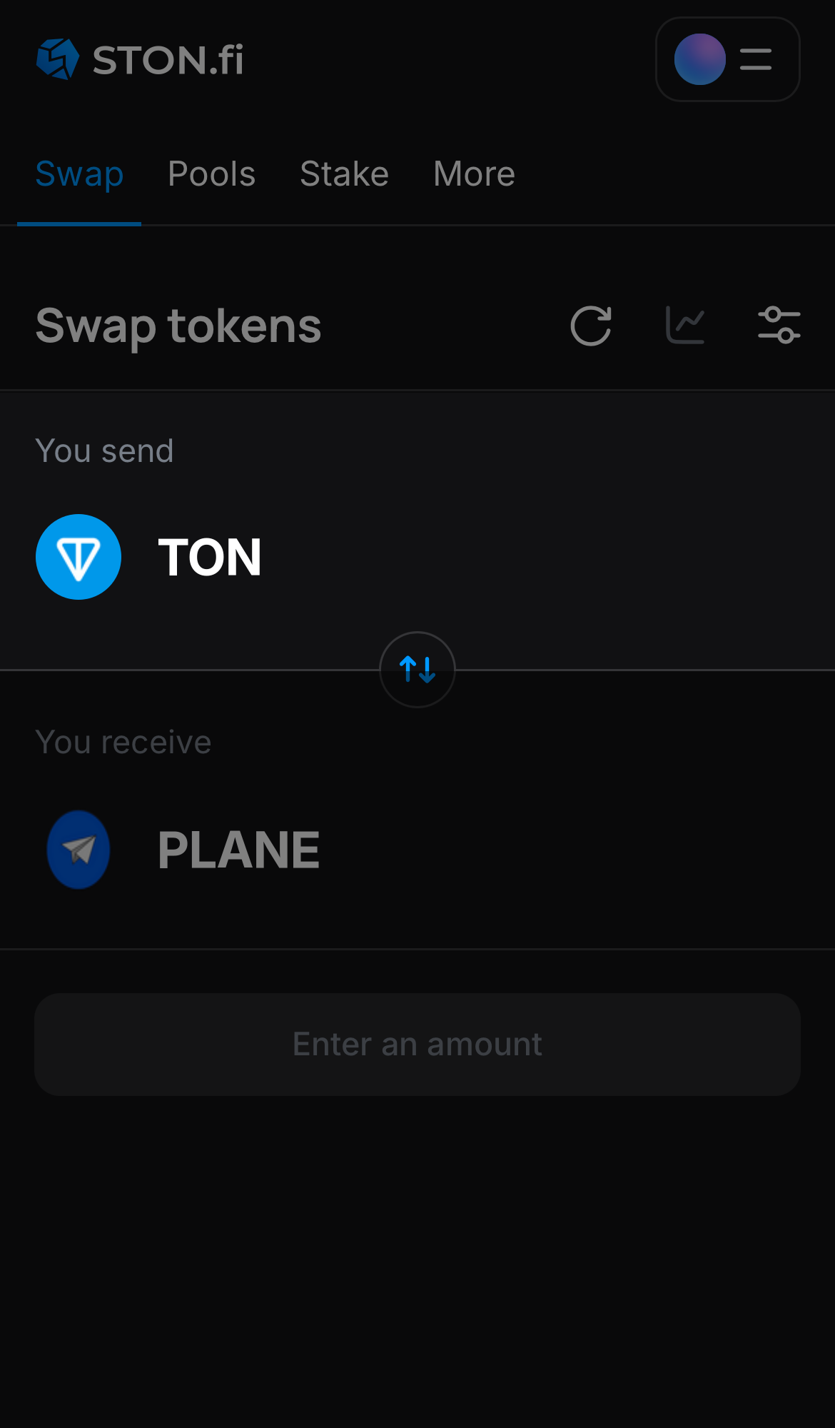 Chọn một token trong ô ‘You send’ — ví dụ, TON.