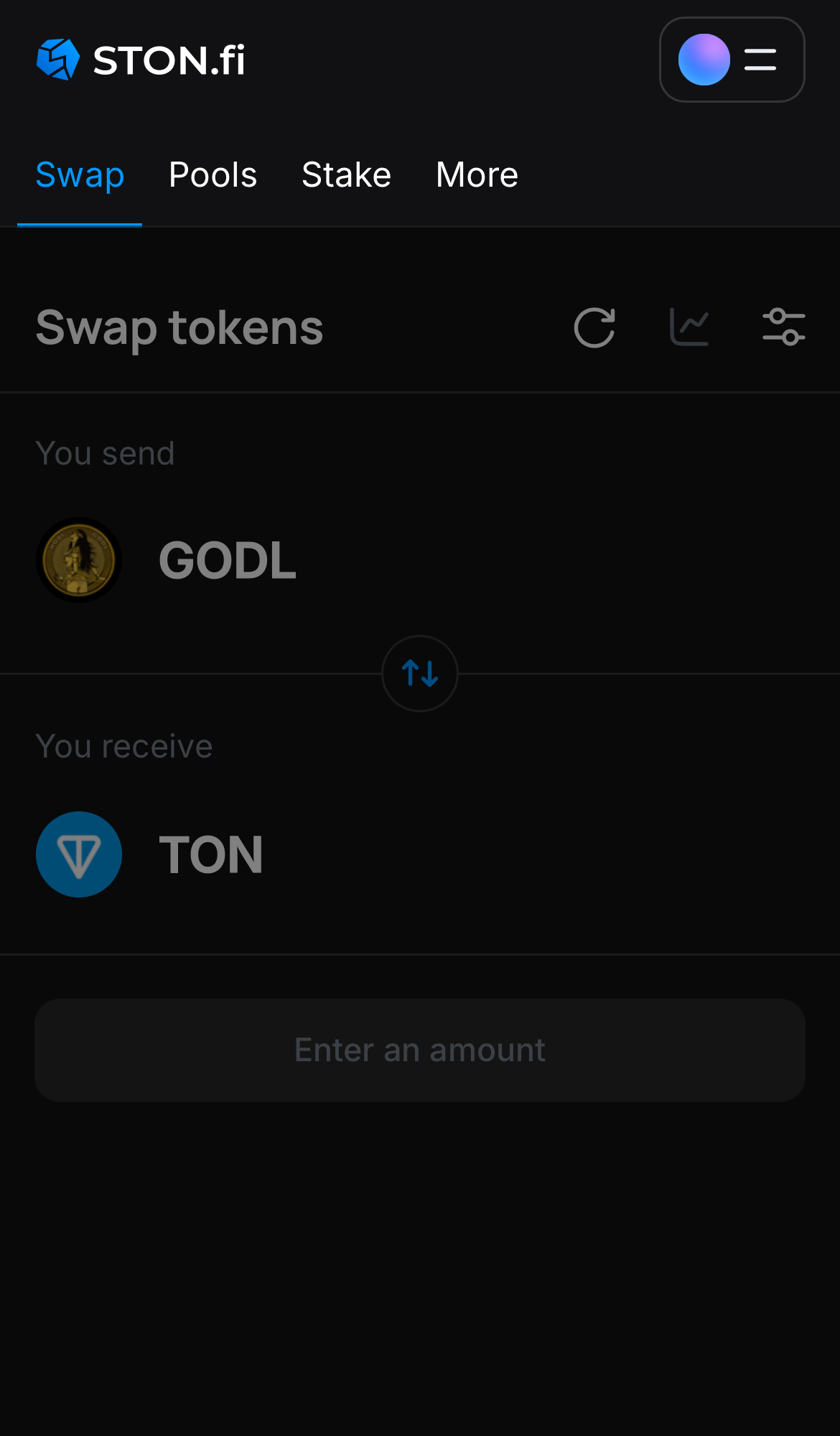 Buka aplikasi STON.fi dan buka tab ‘Swap‘.