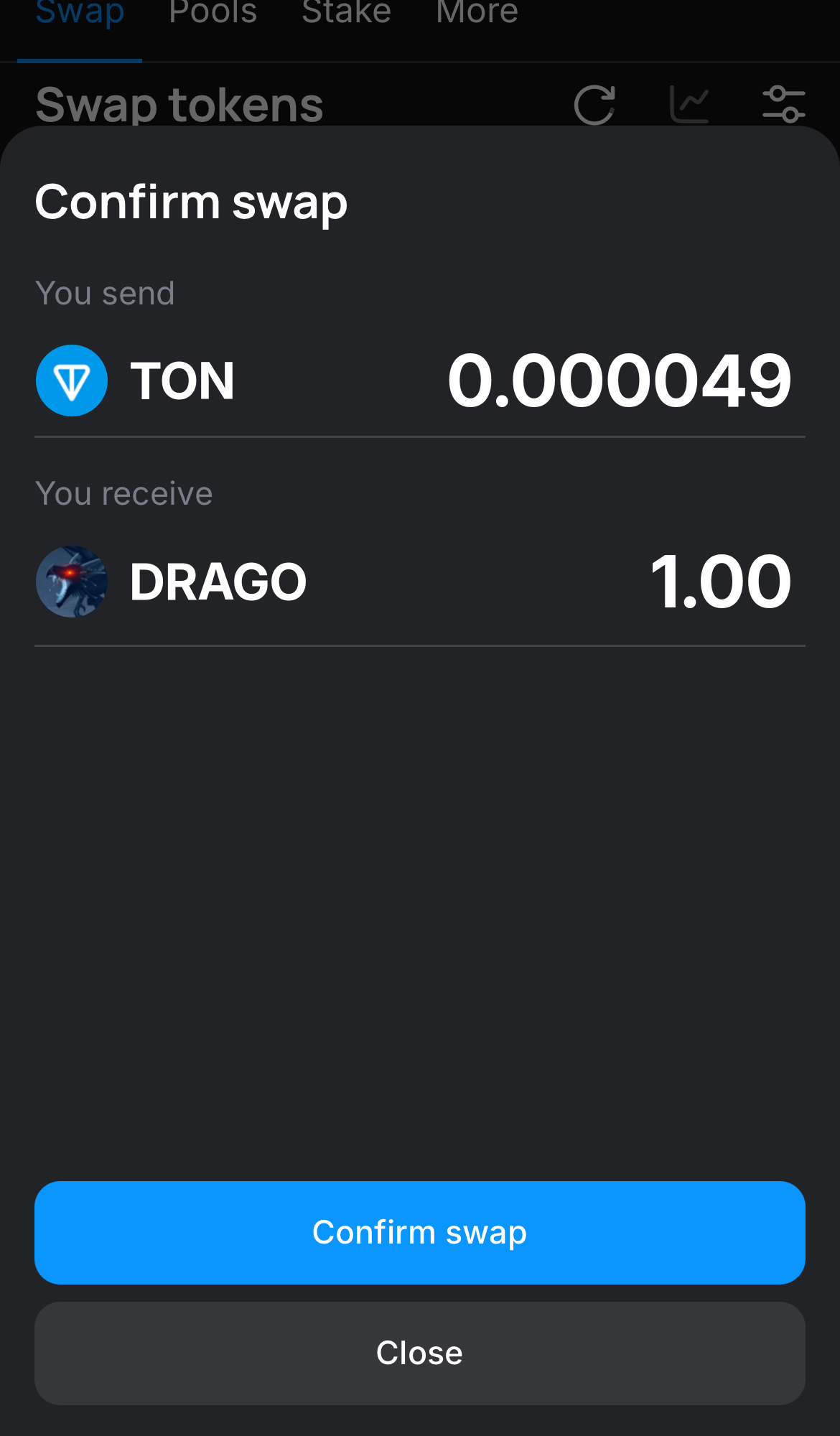 Click ‘Swap‘, double-check the details, and confirm the transaction by clicking the ‘Confirm swap‘ button.