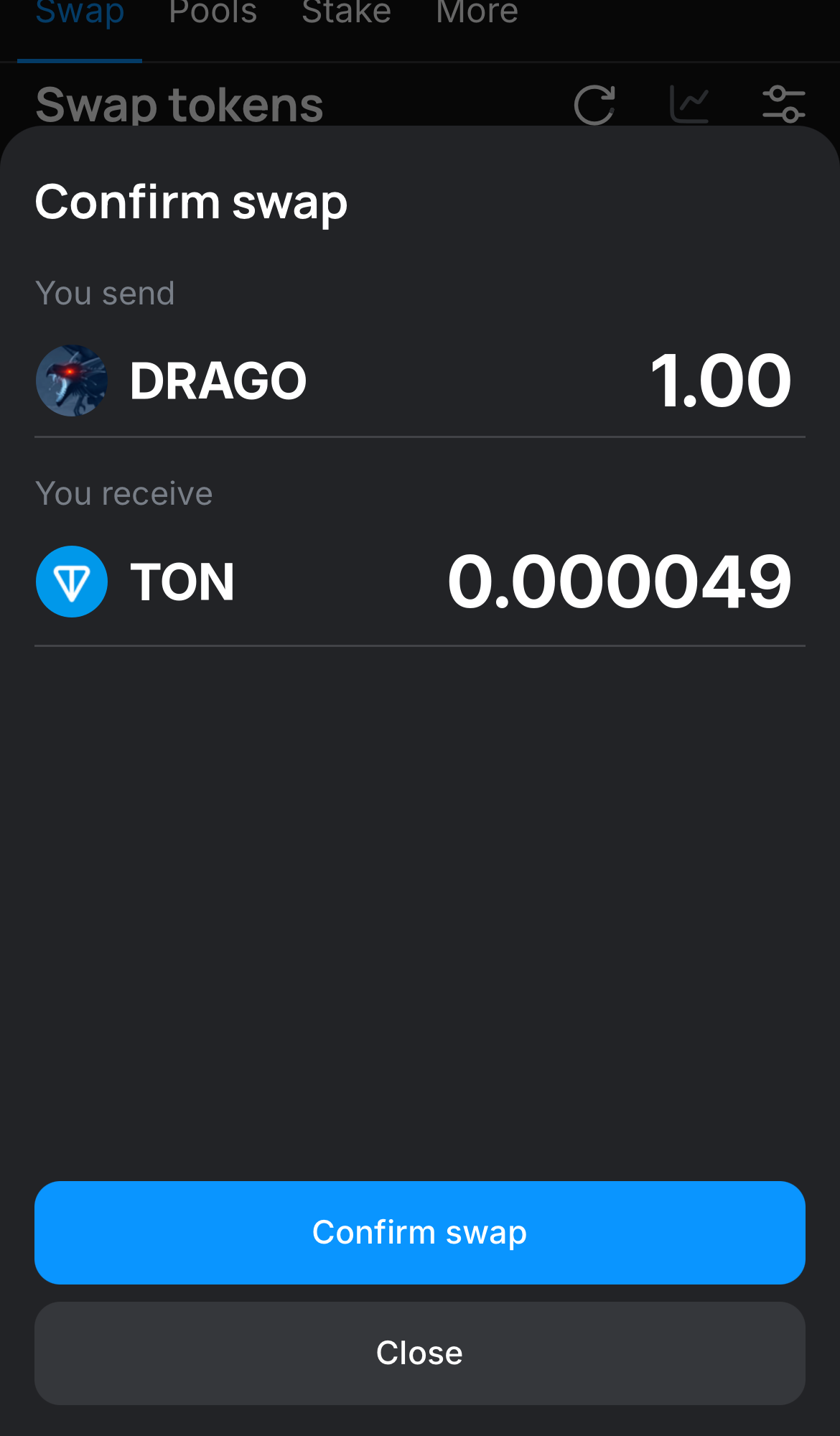 Click ‘Swap‘, double-check the details, and confirm the transaction by clicking the ‘Confirm swap‘ button.