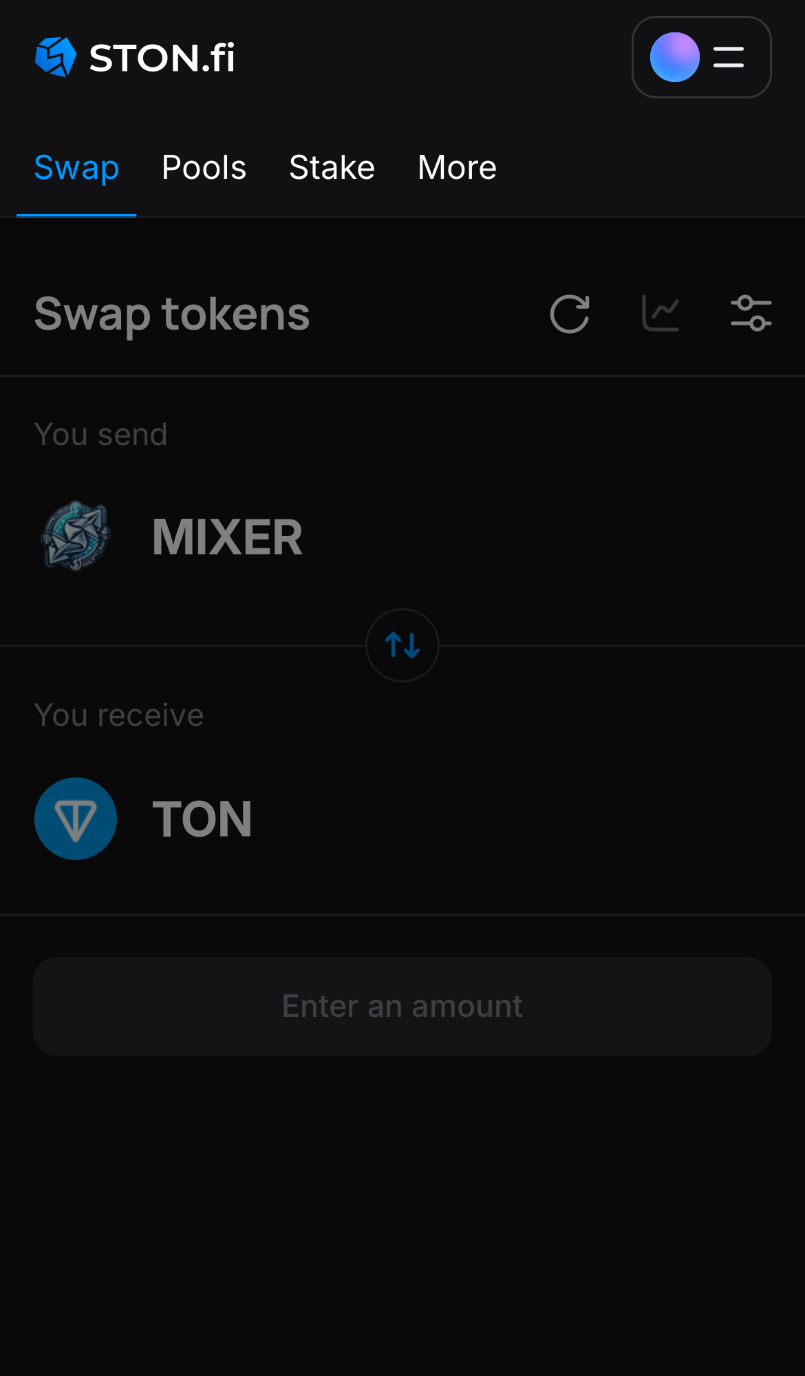 افتح تطبيق STON.fi واذهب إلى تبويب "Swap".