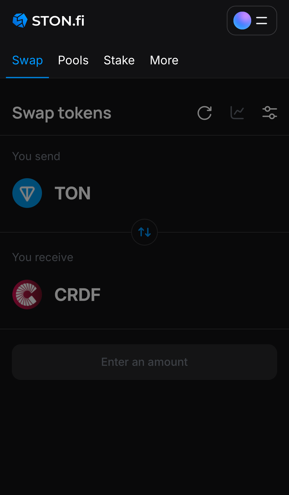 Ouvrez l’ application STON.fi et allez sur l’onglet ‘Swap‘.