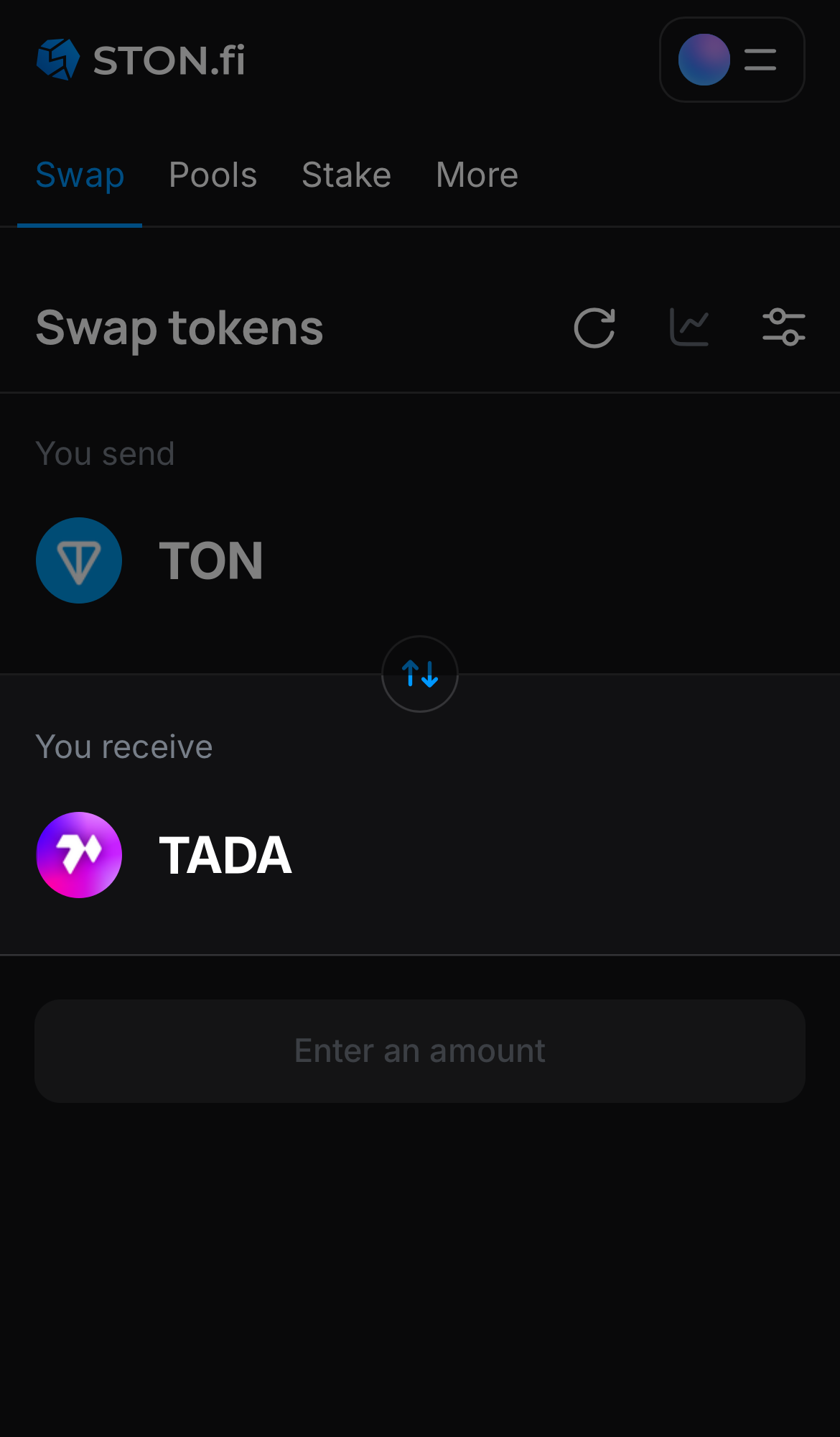 Choose TADA in the ‘You receive‘ box.