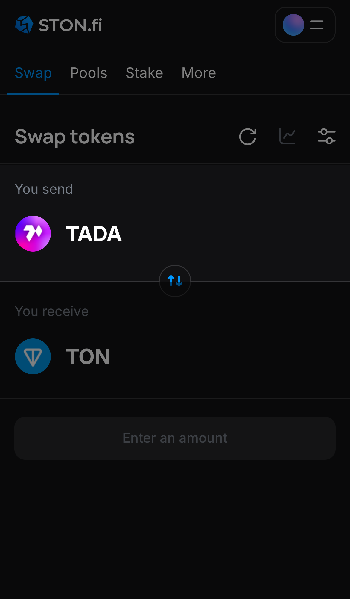 Choose TADA in the ‘You send‘ box.