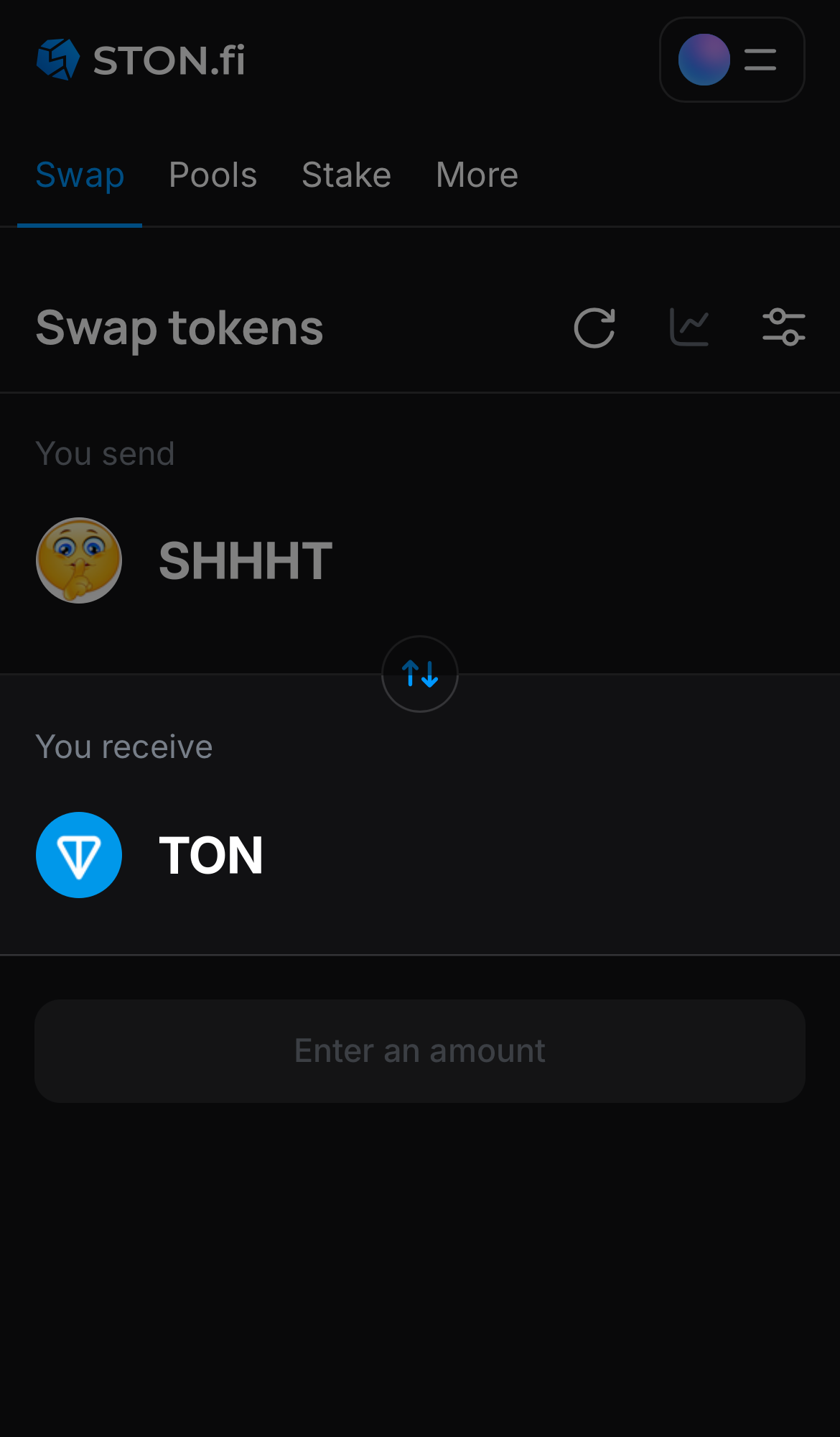 Chọn một token trong ô ‘You receive’ — ví dụ, TON.