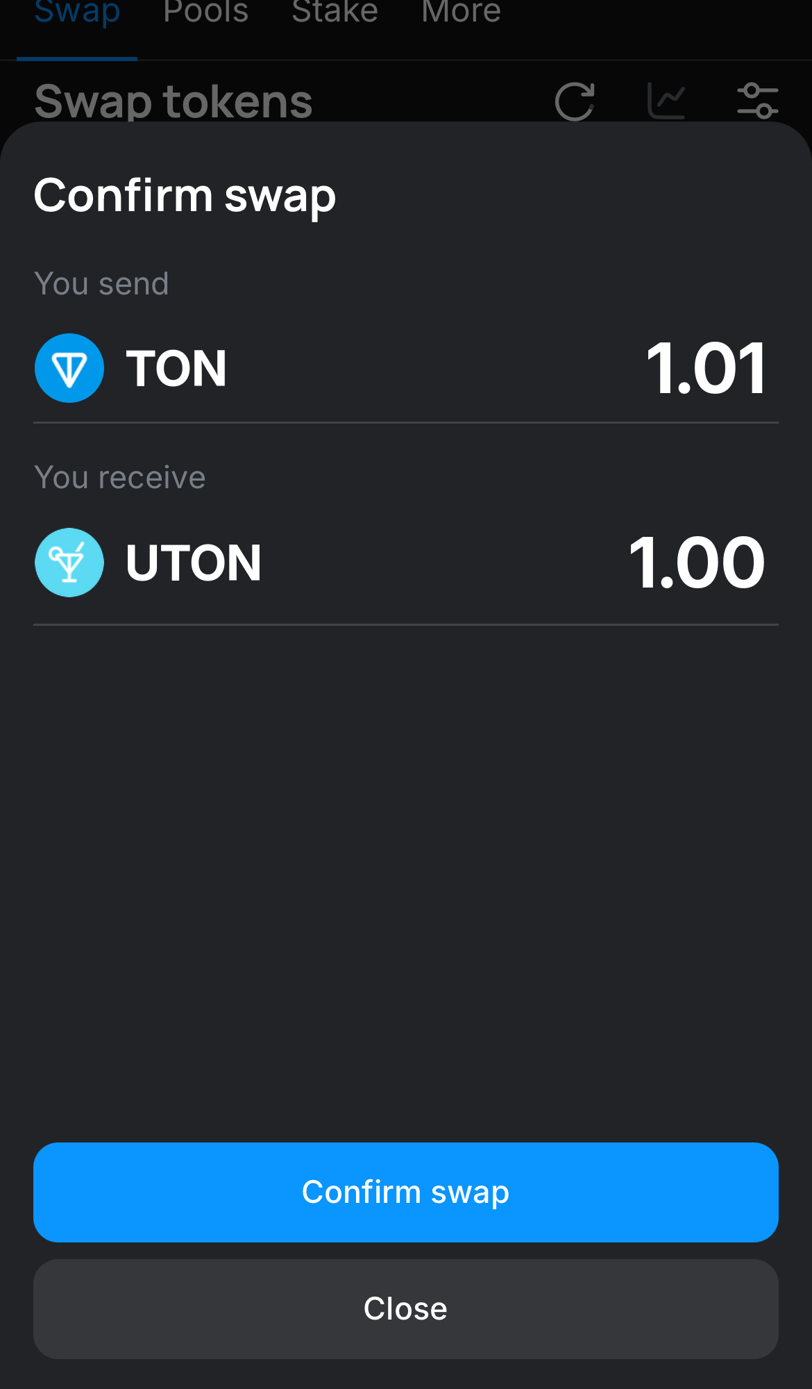 Klik ‘Swap‘, periksa kembali detailnya, dan konfirmasi transaksi dengan mengklik tombol ‘Confirm swap‘.