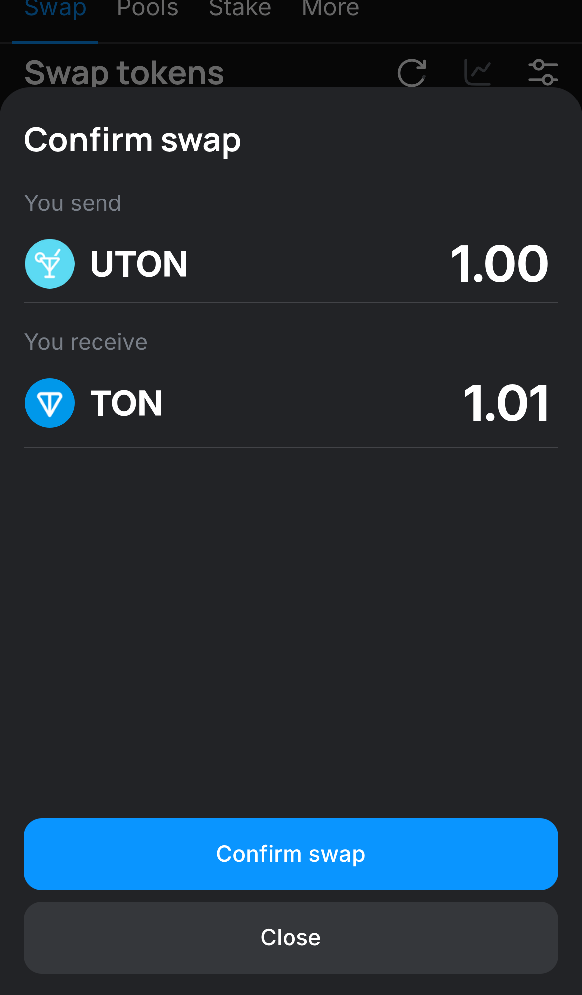 Klik ‘Swap‘, periksa kembali detailnya, dan konfirmasi transaksi dengan mengklik tombol ‘Confirm swap‘.