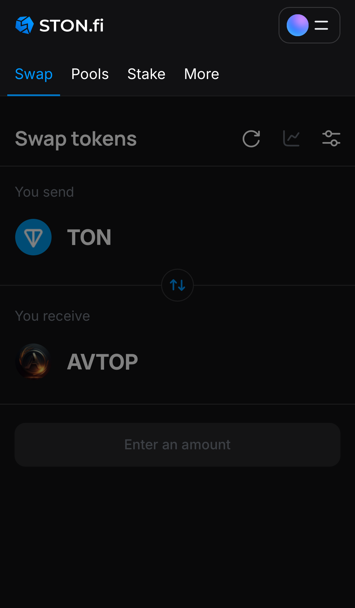 Buka aplikasi STON.fi dan buka tab ‘Swap‘.