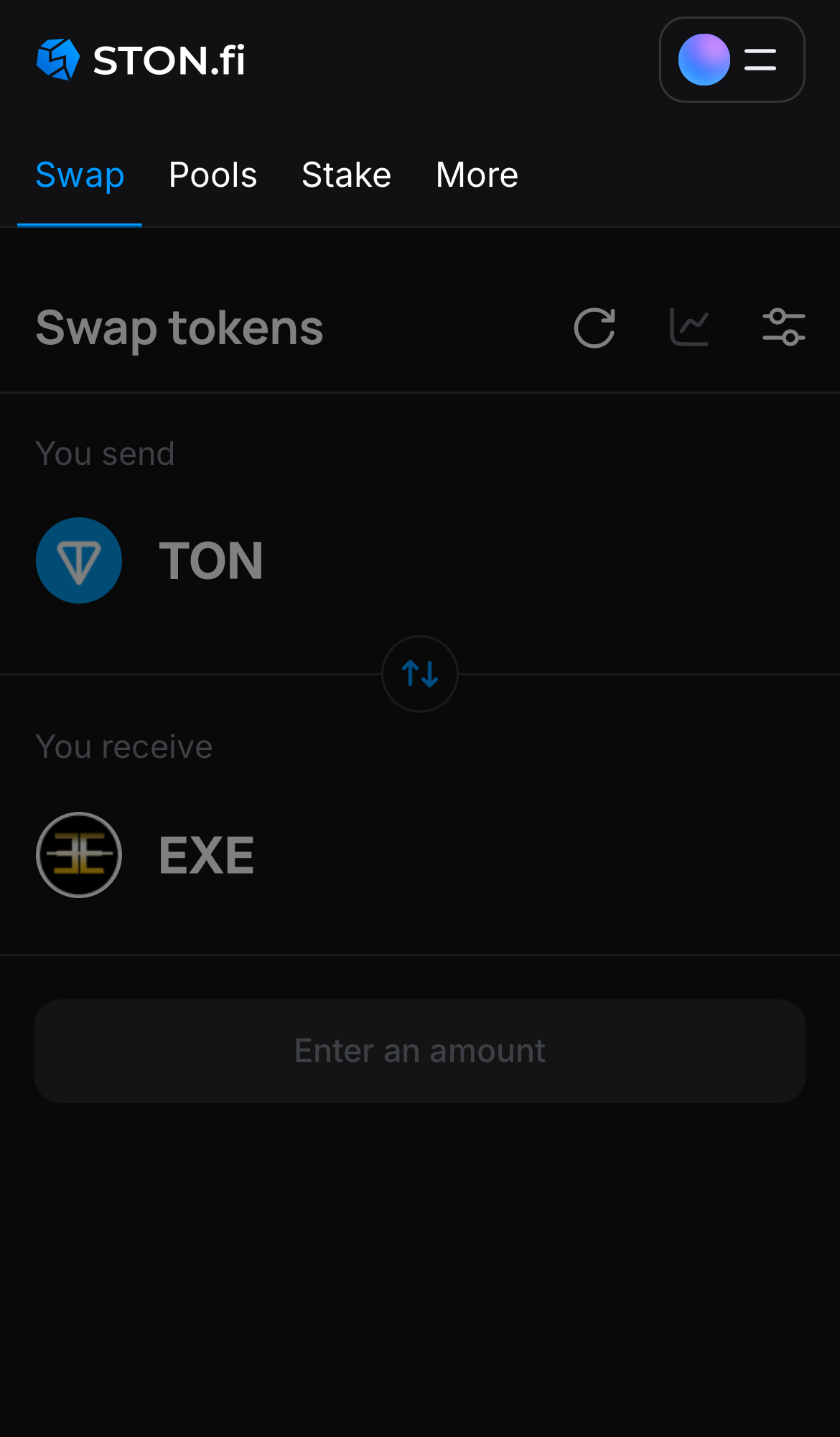 Abre la aplicación STON.fi y dirígete a la pestaña ‘Swap‘.