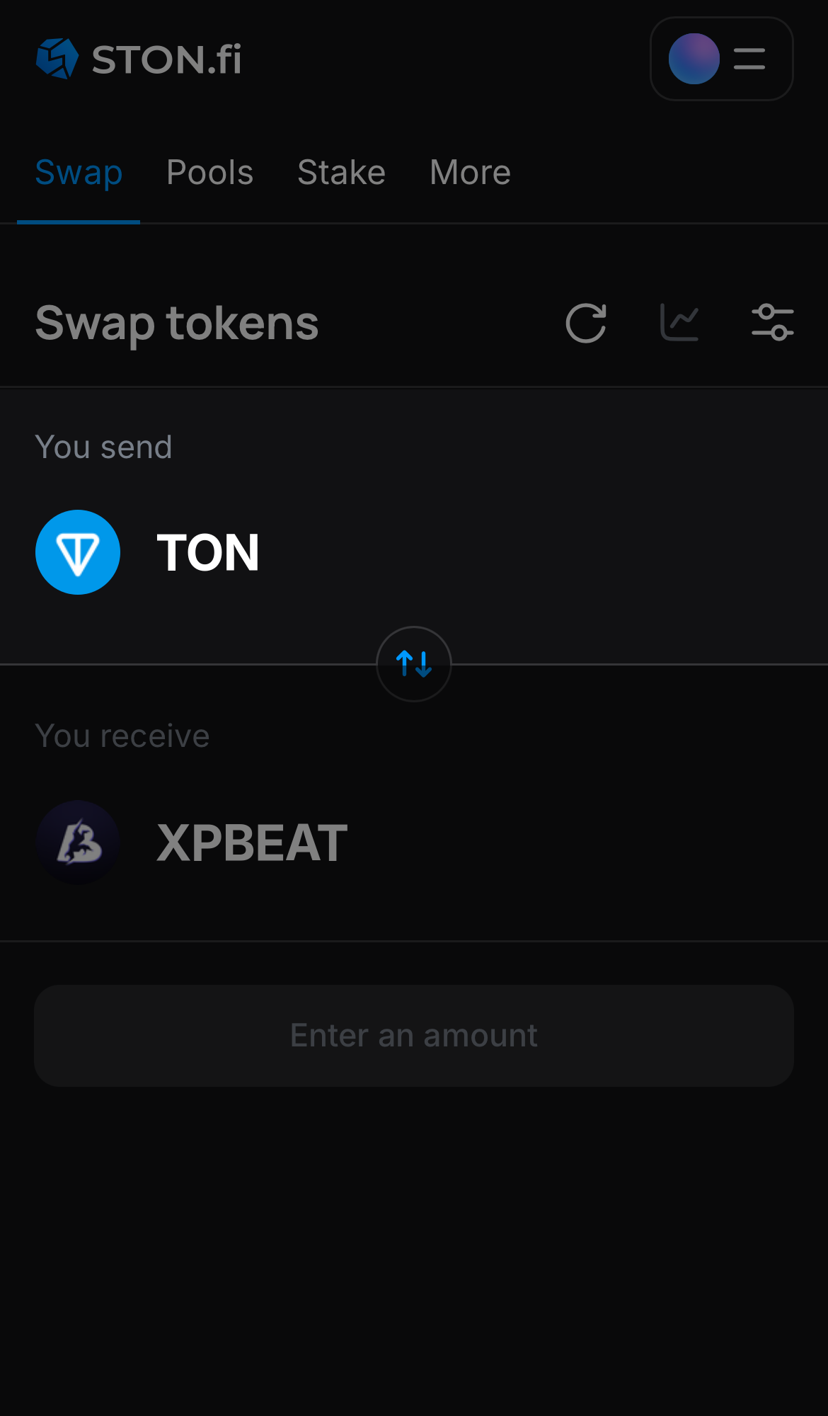 Selecione um token na caixa ‘You send’ — por exemplo, TON.