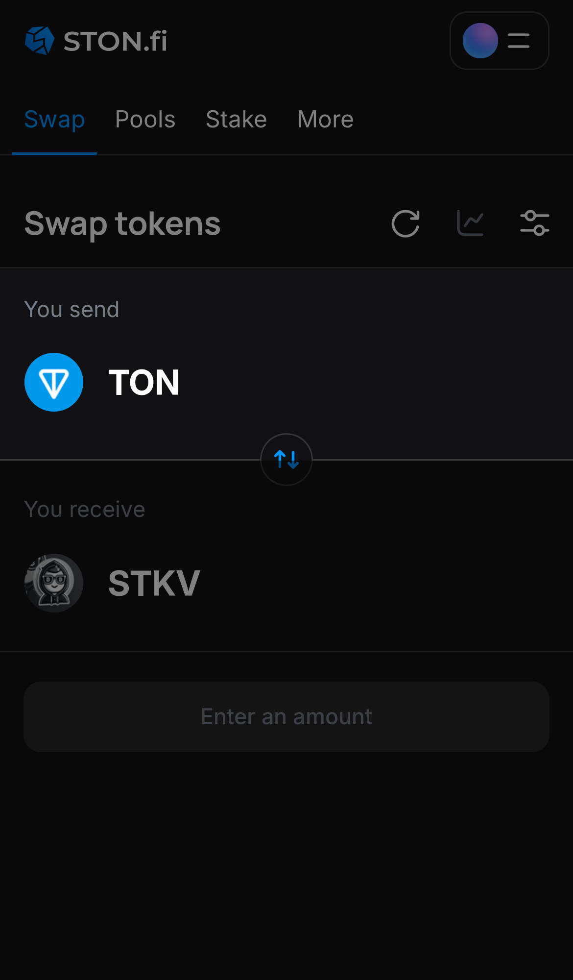 Selecione um token na caixa ‘You send’ — por exemplo, TON.