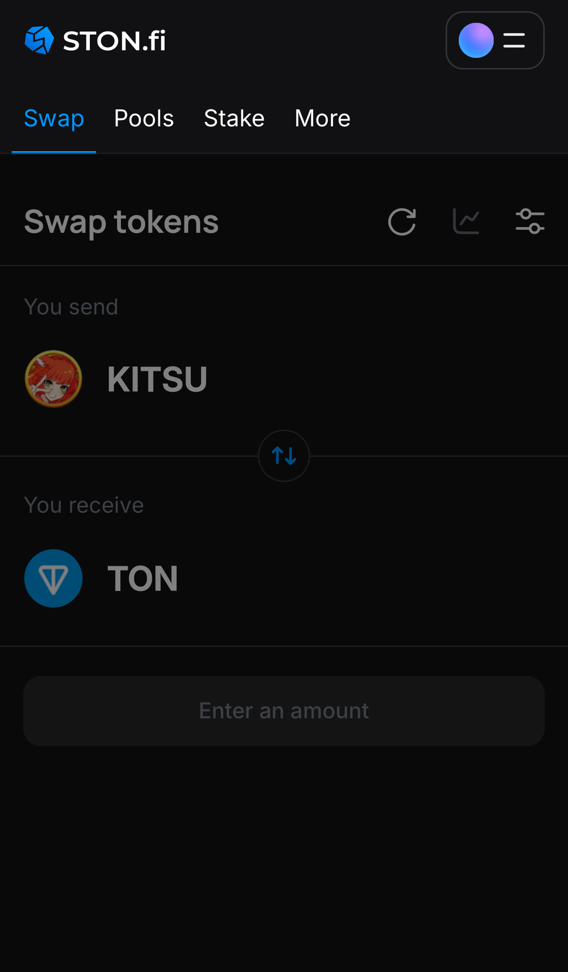 Abre la aplicación STON.fi y dirígete a la pestaña ‘Swap‘.