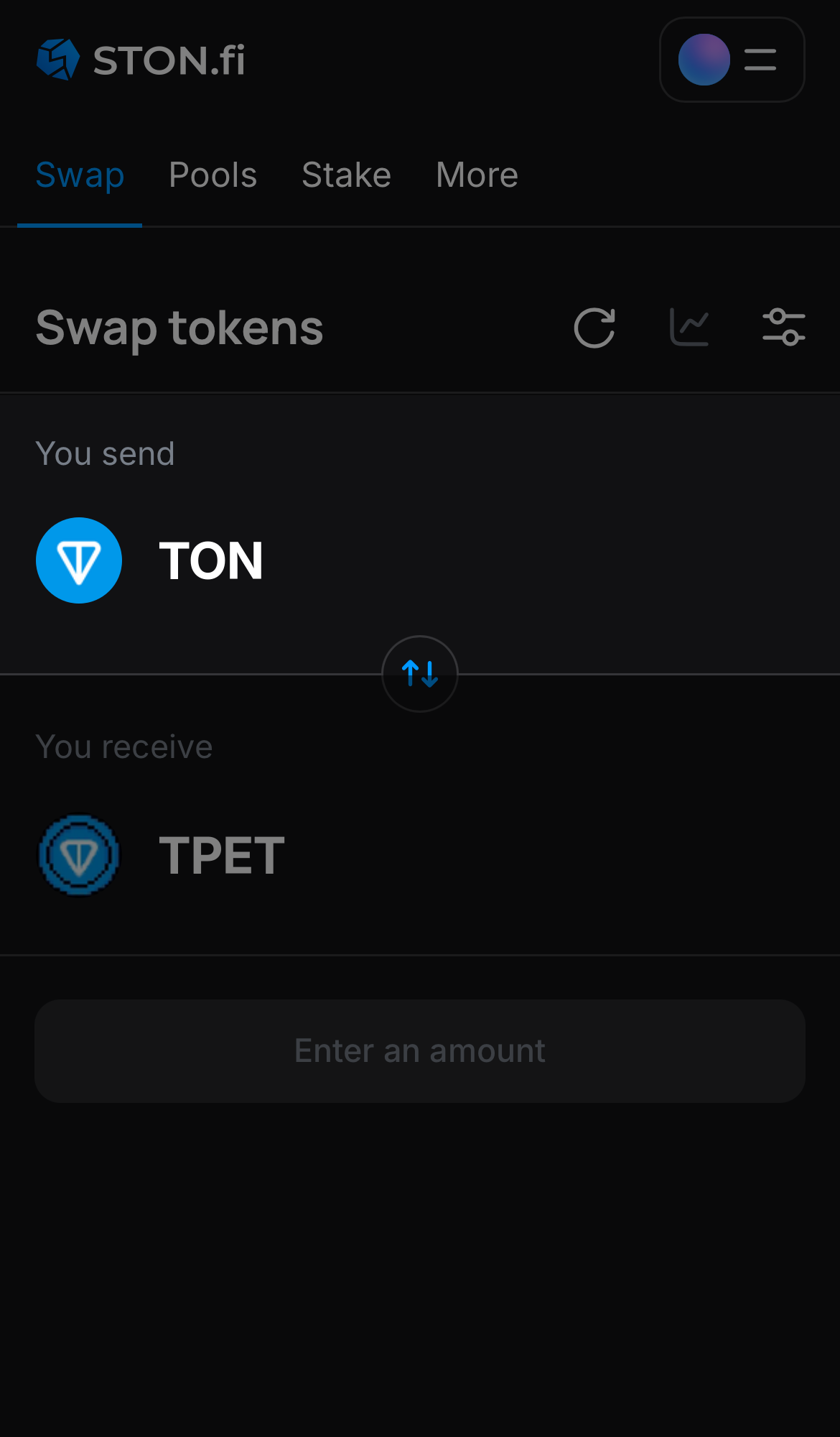 Pilih token pada kotak ‘You send’ — misalnya, TON.