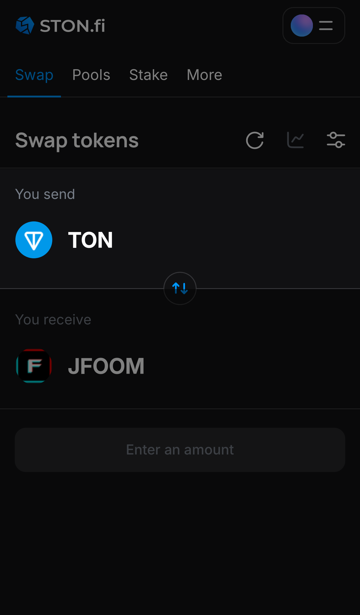 Selecione um token na caixa ‘You send’ — por exemplo, TON.