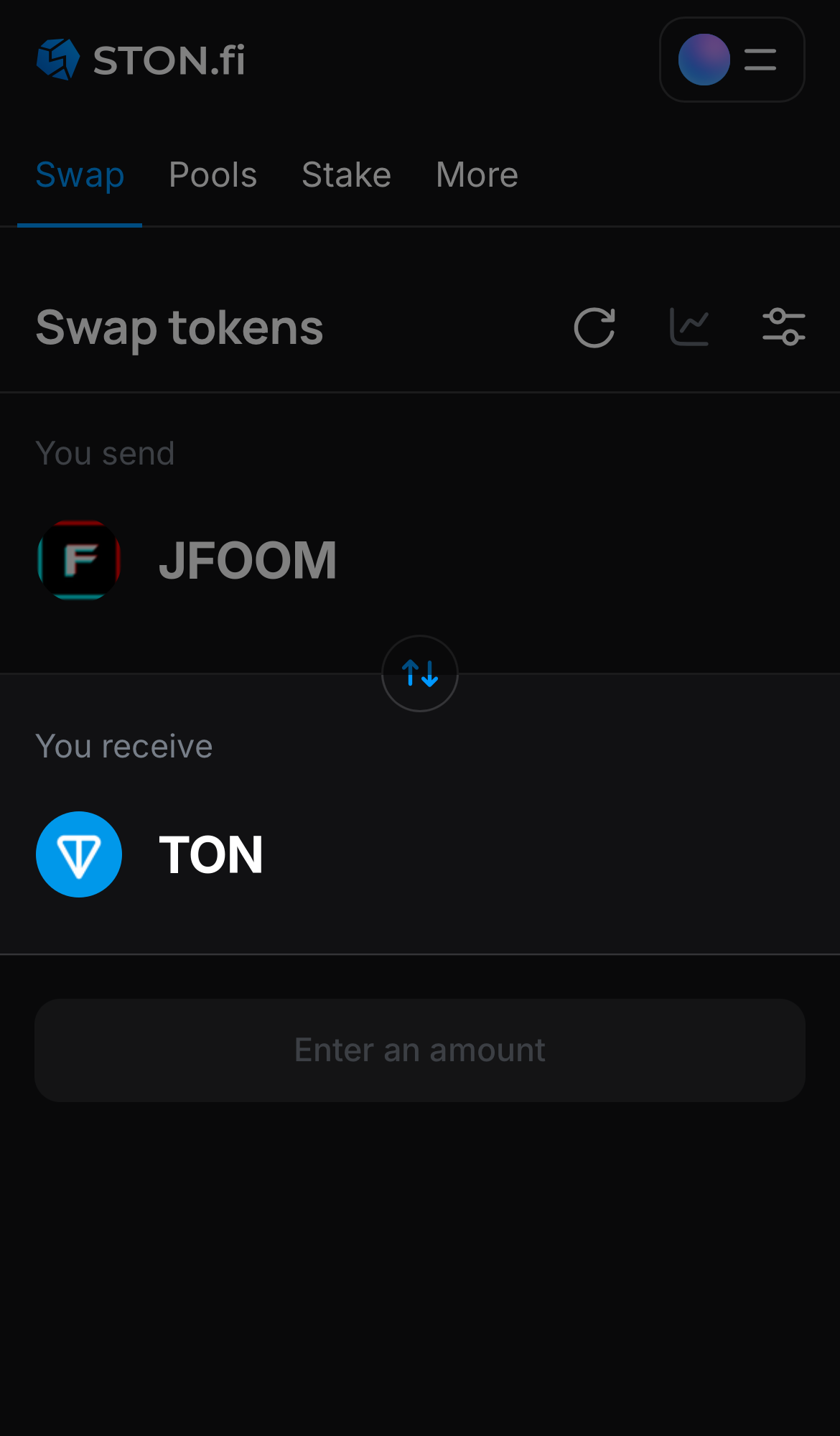 Selecione um token na caixa ‘You receive’ — por exemplo, TON.