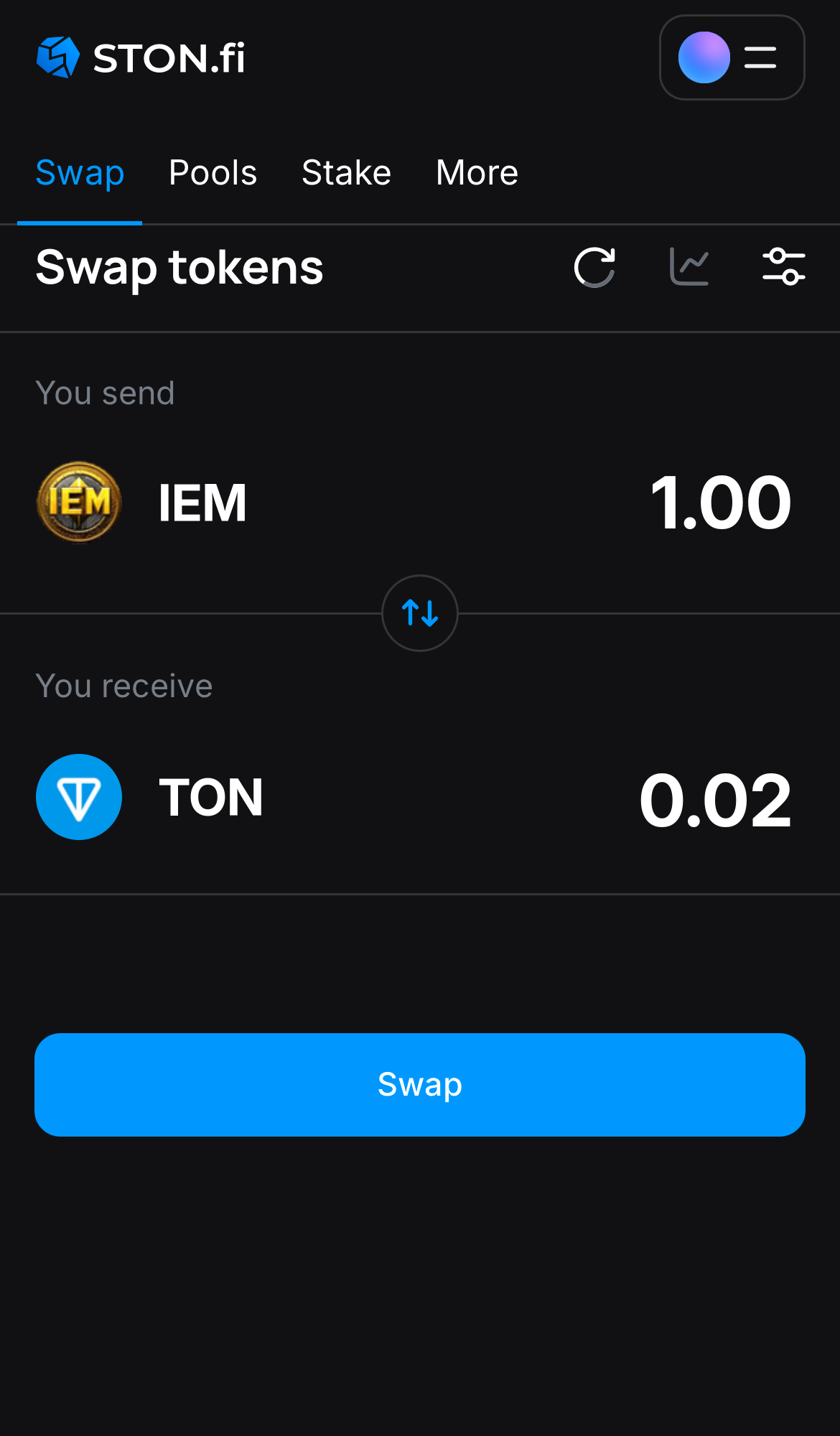 Input the quantity of tokens you‘re selling (or buying), and let the algorithm do all the calculations.