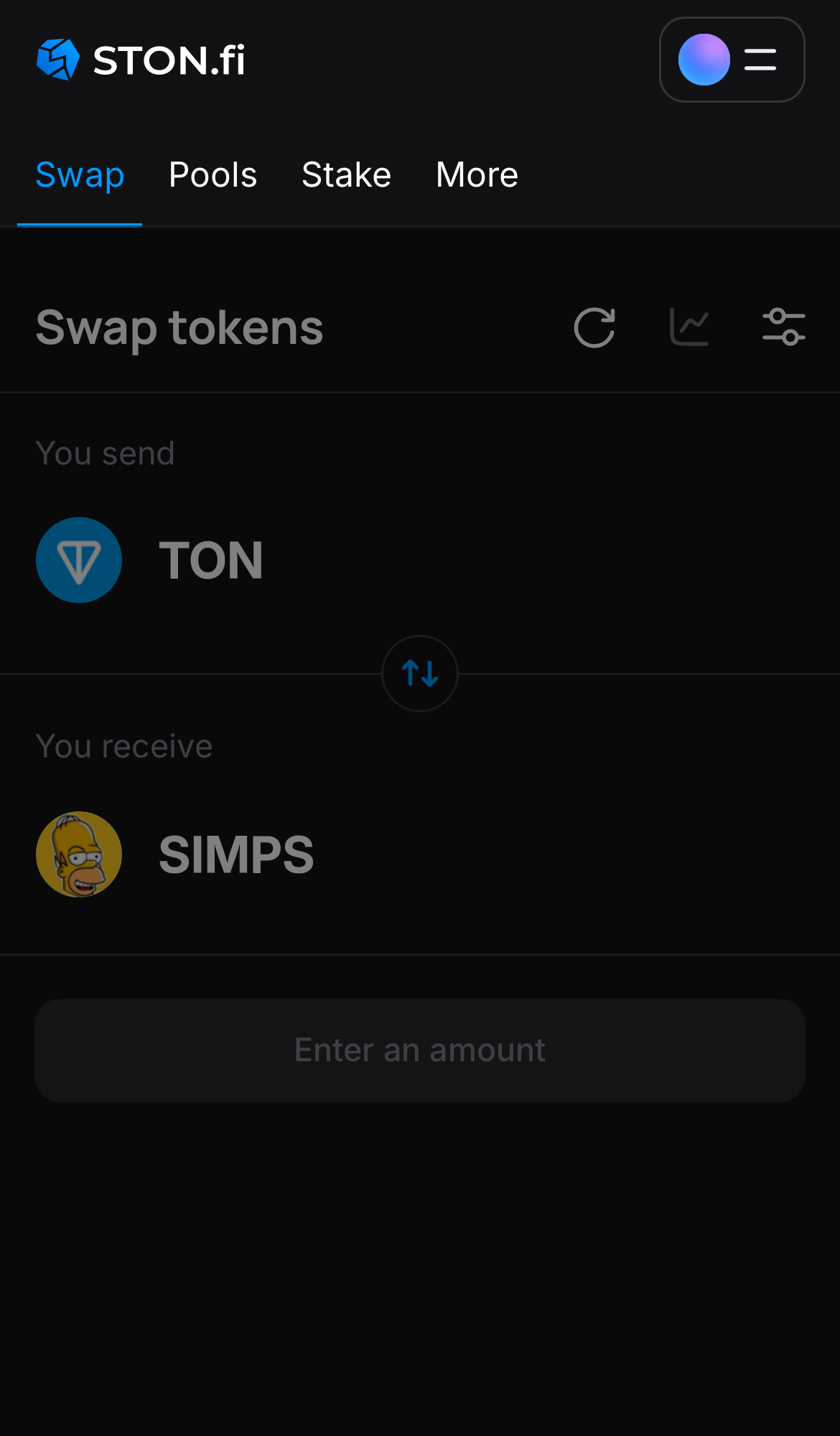 Ouvrez l’ application STON.fi et allez sur l’onglet ‘Swap‘.
