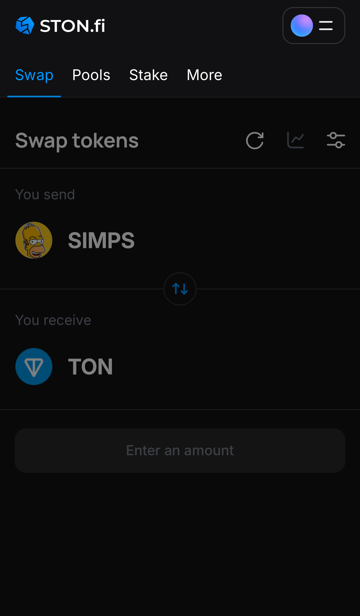 Ouvrez l’ application STON.fi et allez sur l’onglet ‘Swap‘.