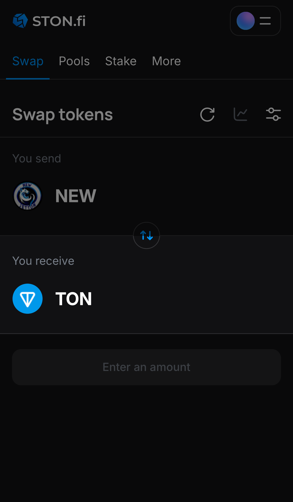 Choose a token in the ‘You receive’ box — for example, TON.