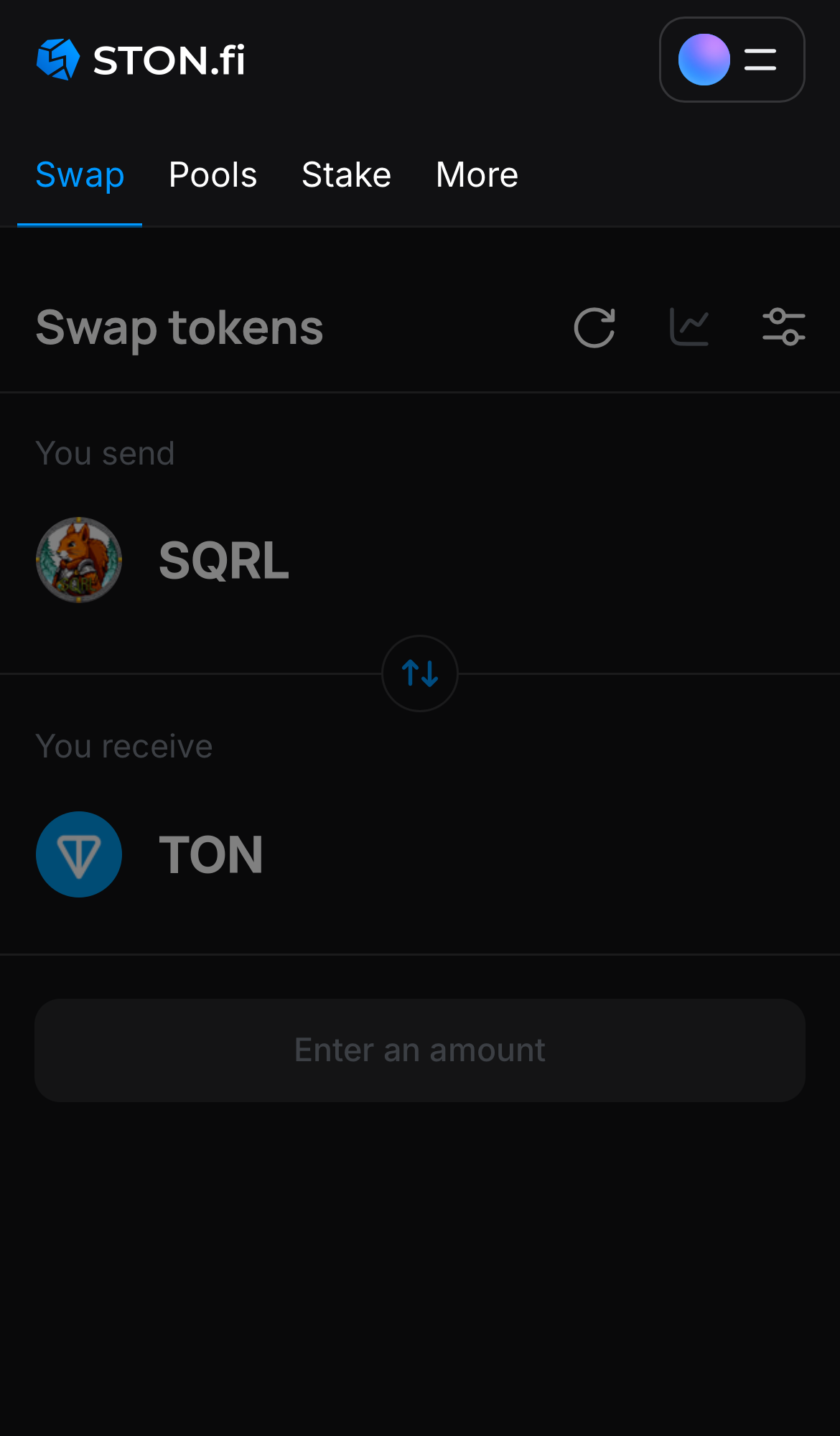 Mở ứng dụng STON.fi và chuyển đến tab ‘Swap‘.