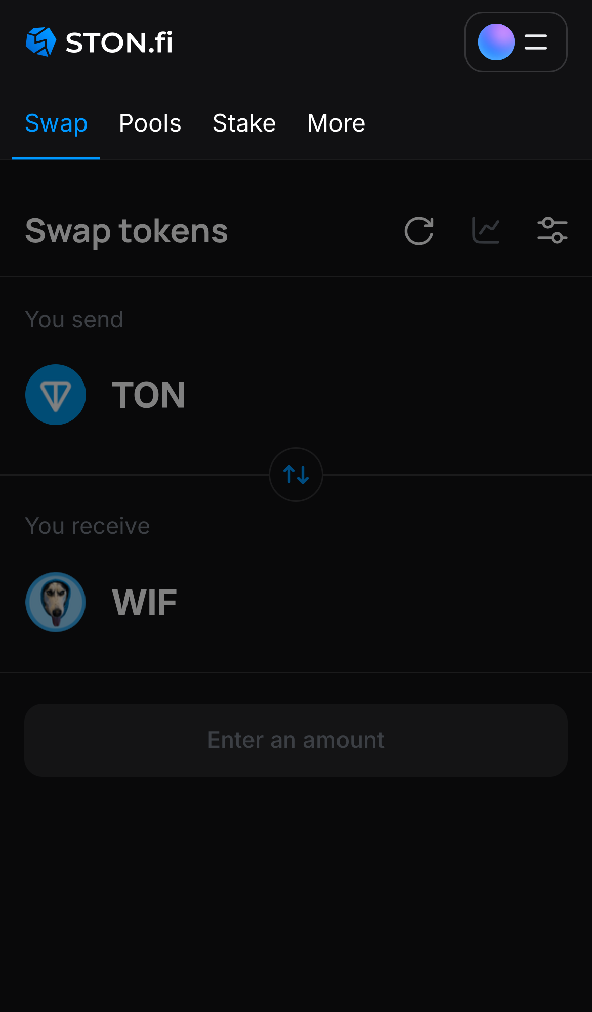 Mở ứng dụng STON.fi và chuyển đến tab ‘Swap‘.