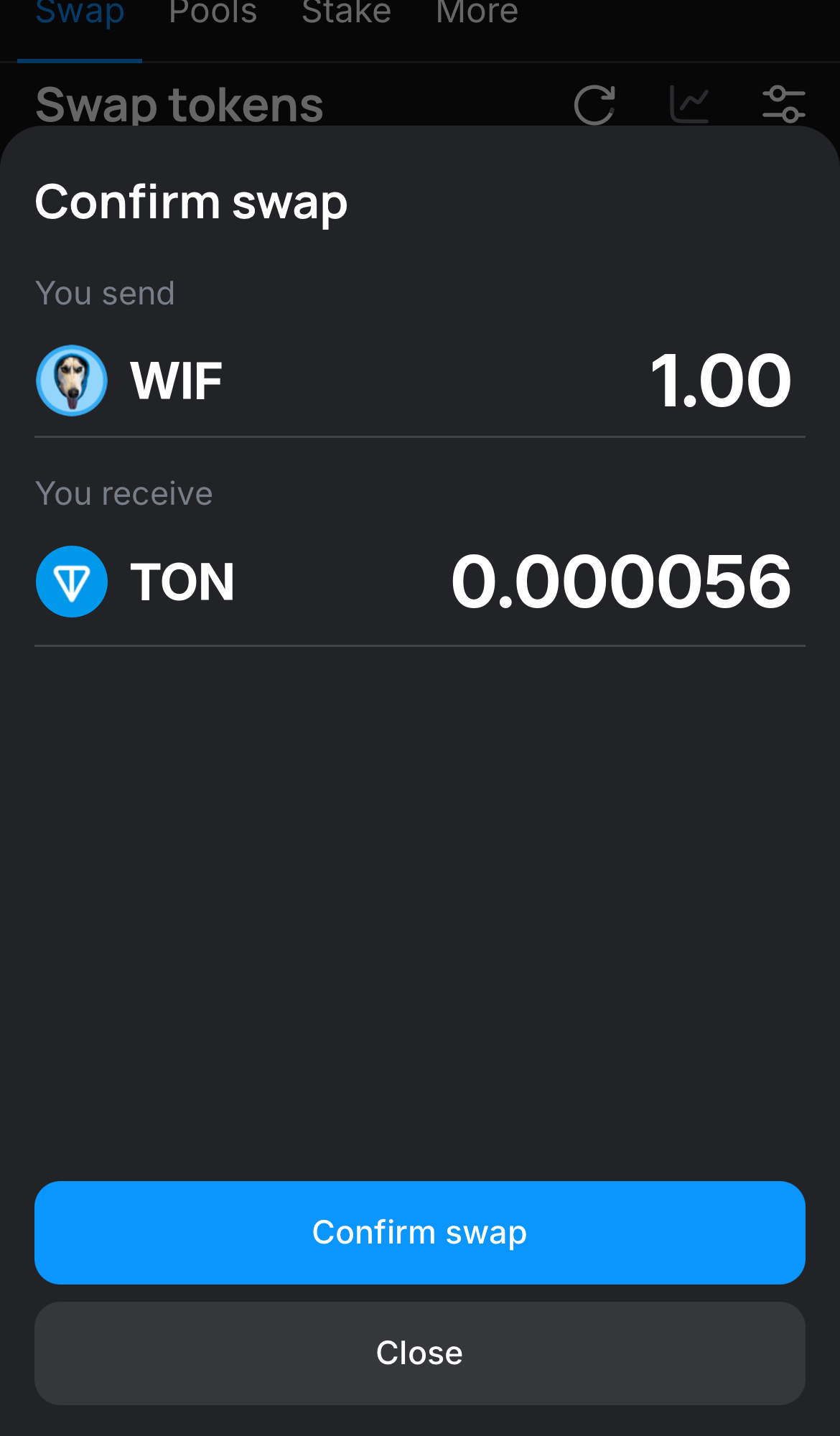 Nhấn ‘Swap‘, kiểm tra lại các chi tiết, và xác nhận giao dịch bằng cách nhấn nút ‘Confirm swap‘.