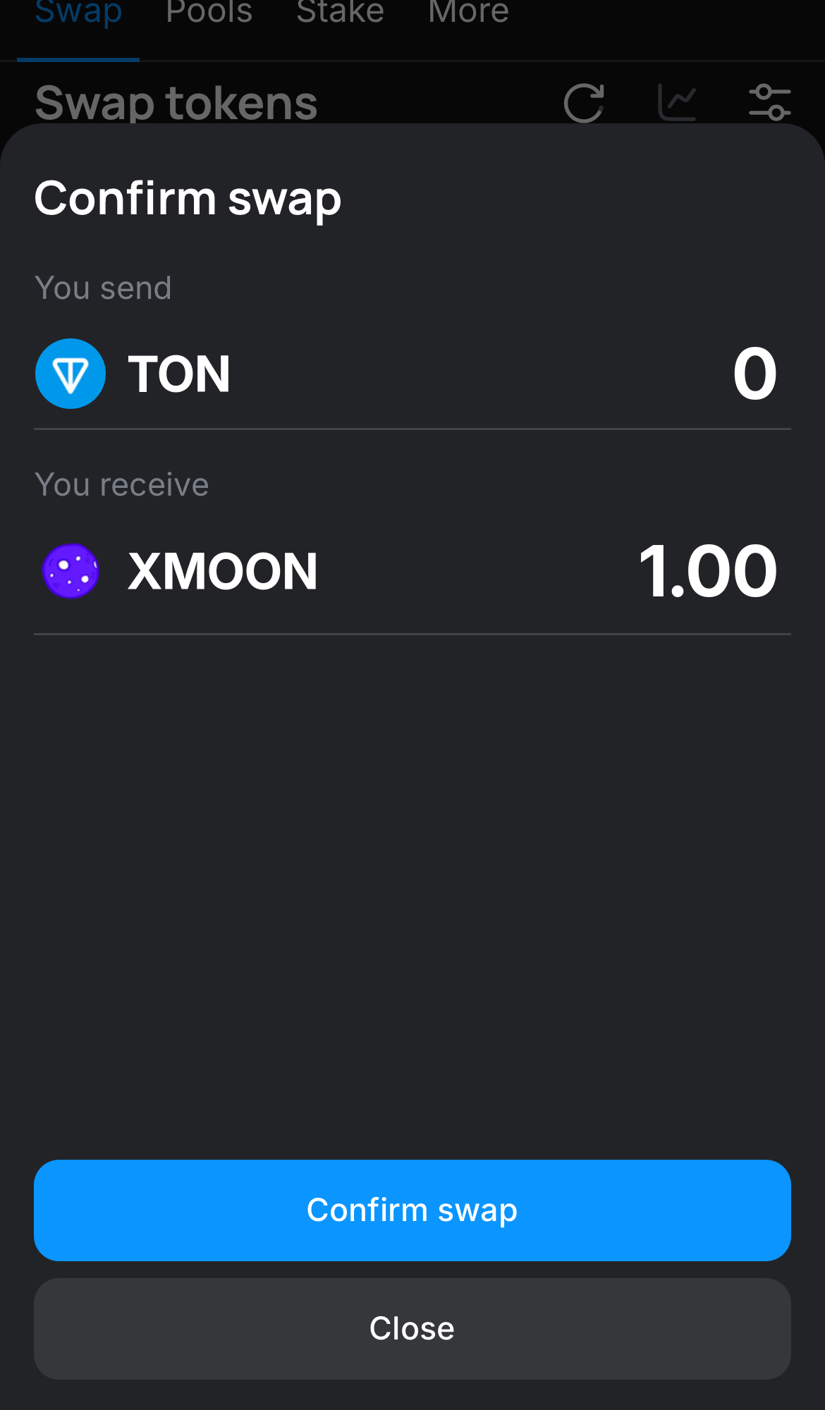 Click ‘Swap‘, double-check the details, and confirm the transaction by clicking the ‘Confirm swap‘ button.