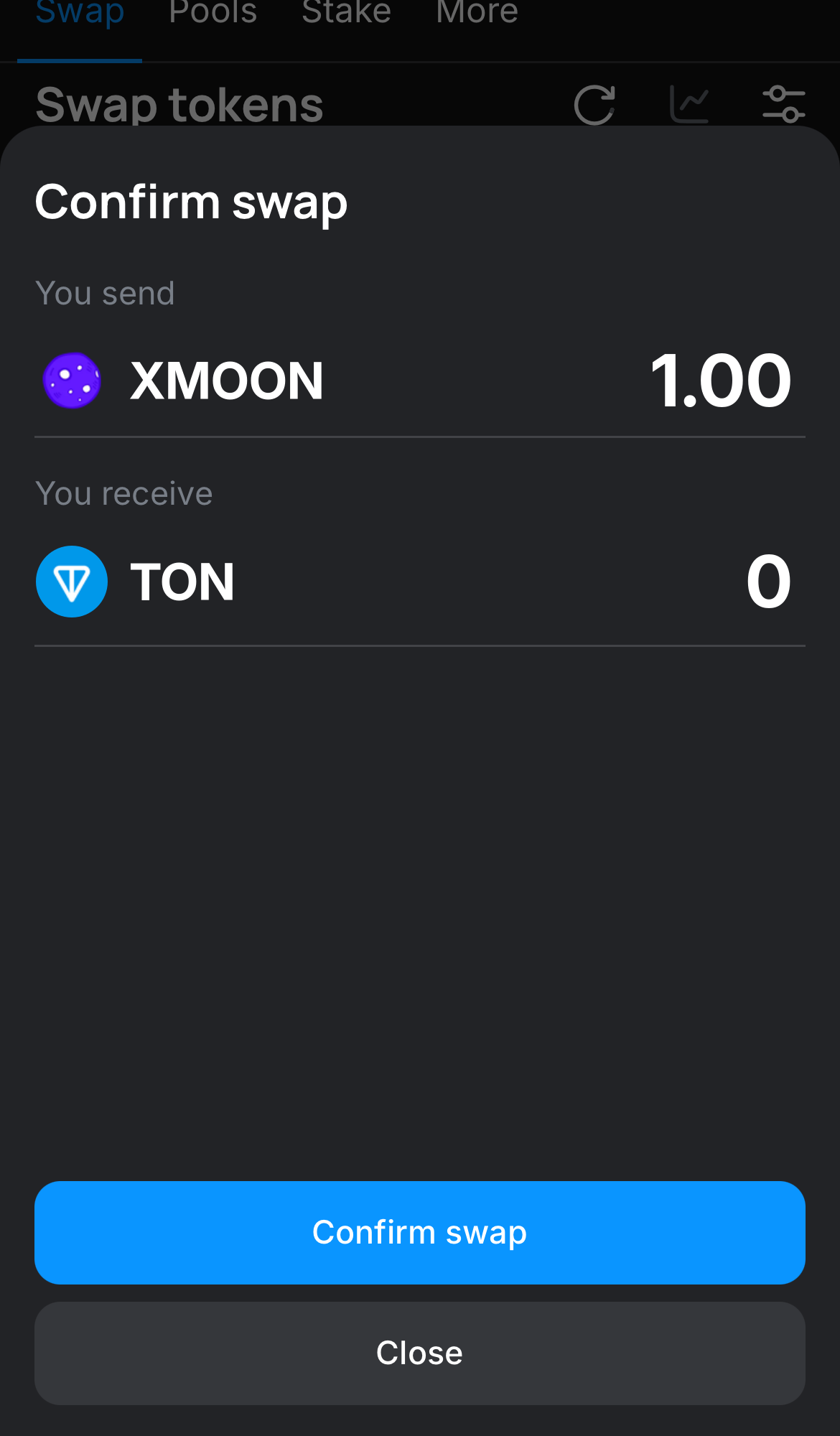 Click ‘Swap‘, double-check the details, and confirm the transaction by clicking the ‘Confirm swap‘ button.