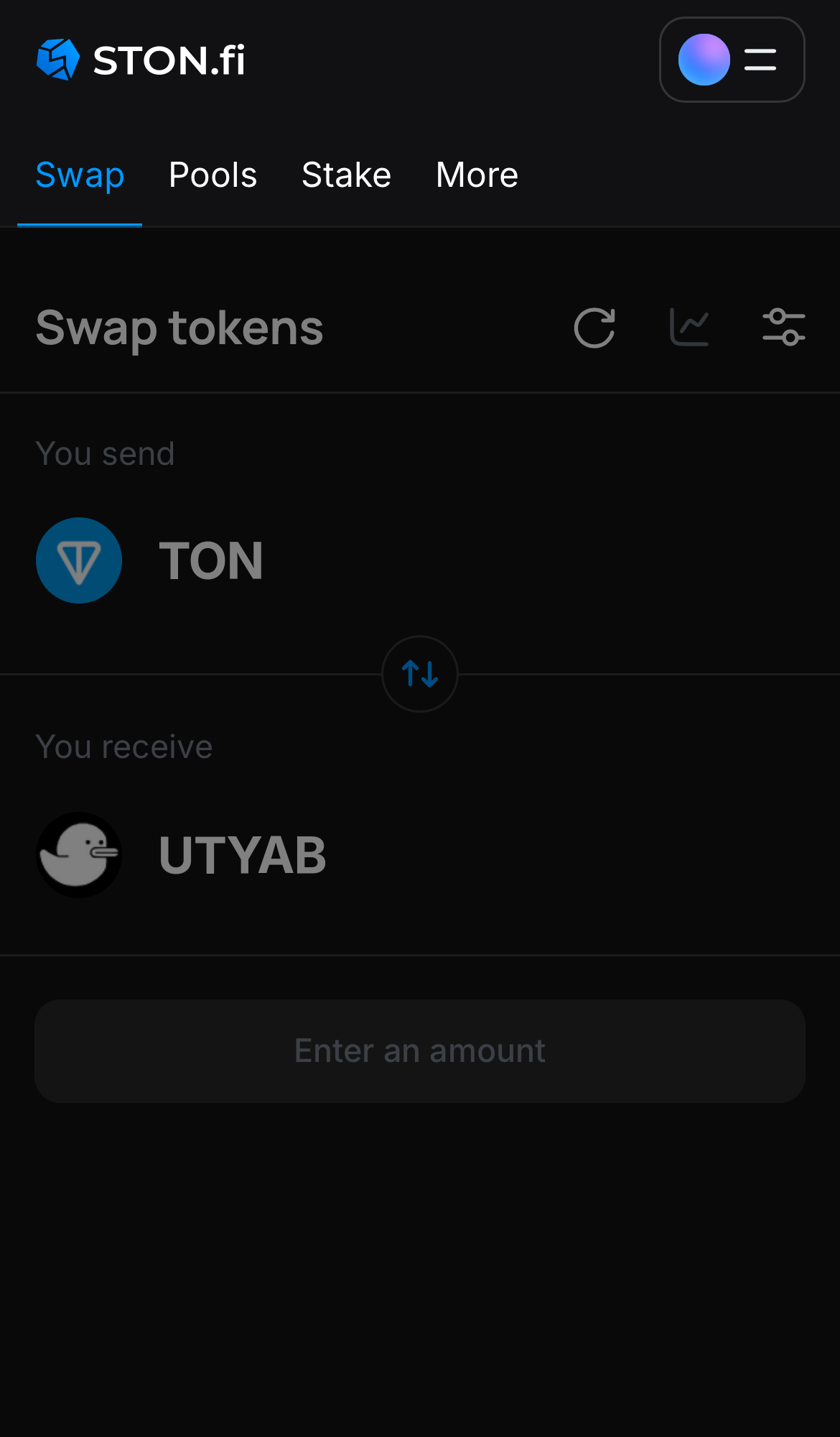 Open the STON.fi app and navigate to the ‘Swap‘ tab.