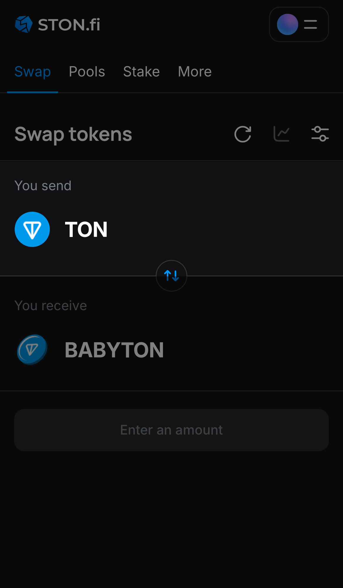 Selecione um token na caixa ‘You send’ — por exemplo, TON.