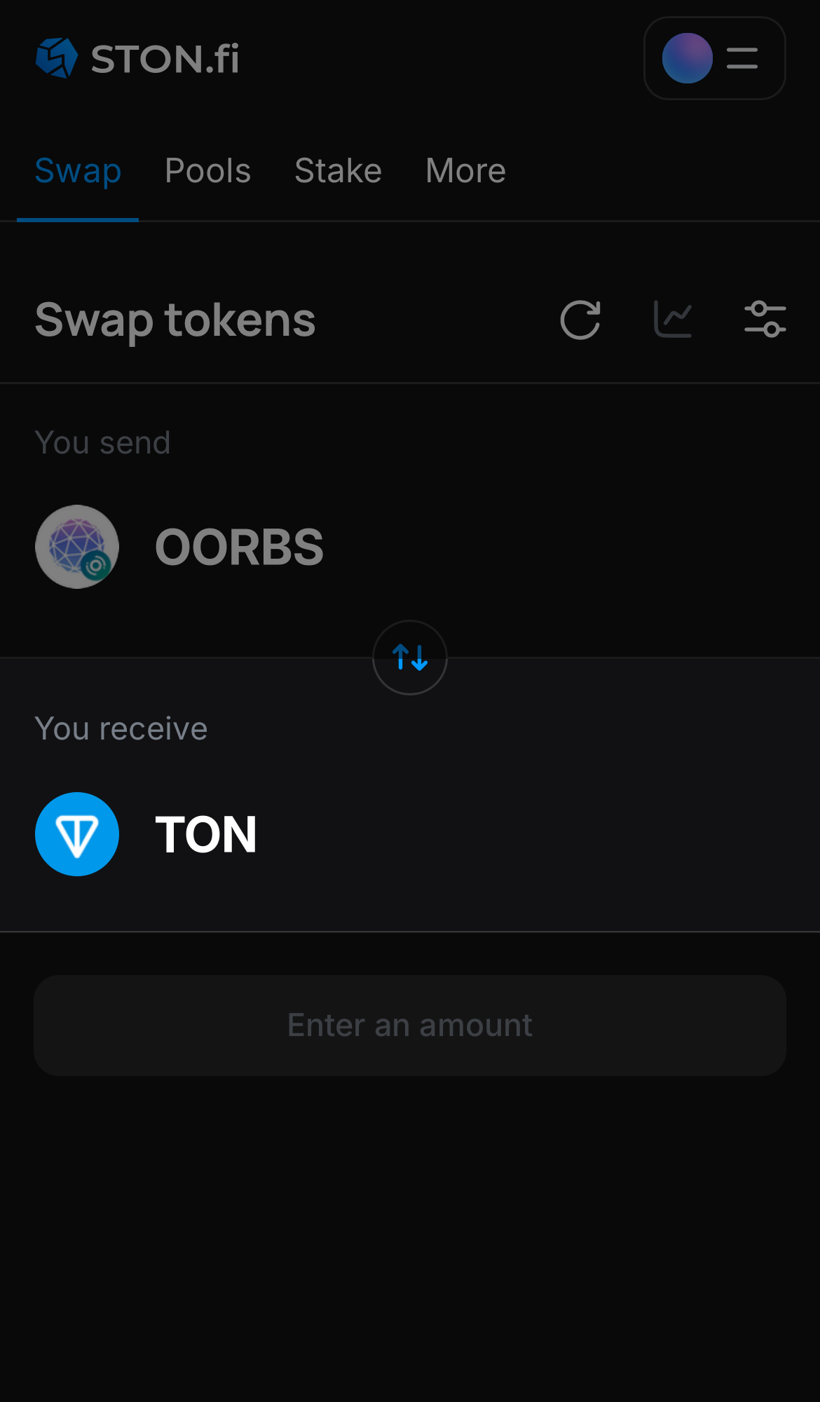 Selecione um token na caixa ‘You receive’ — por exemplo, TON.