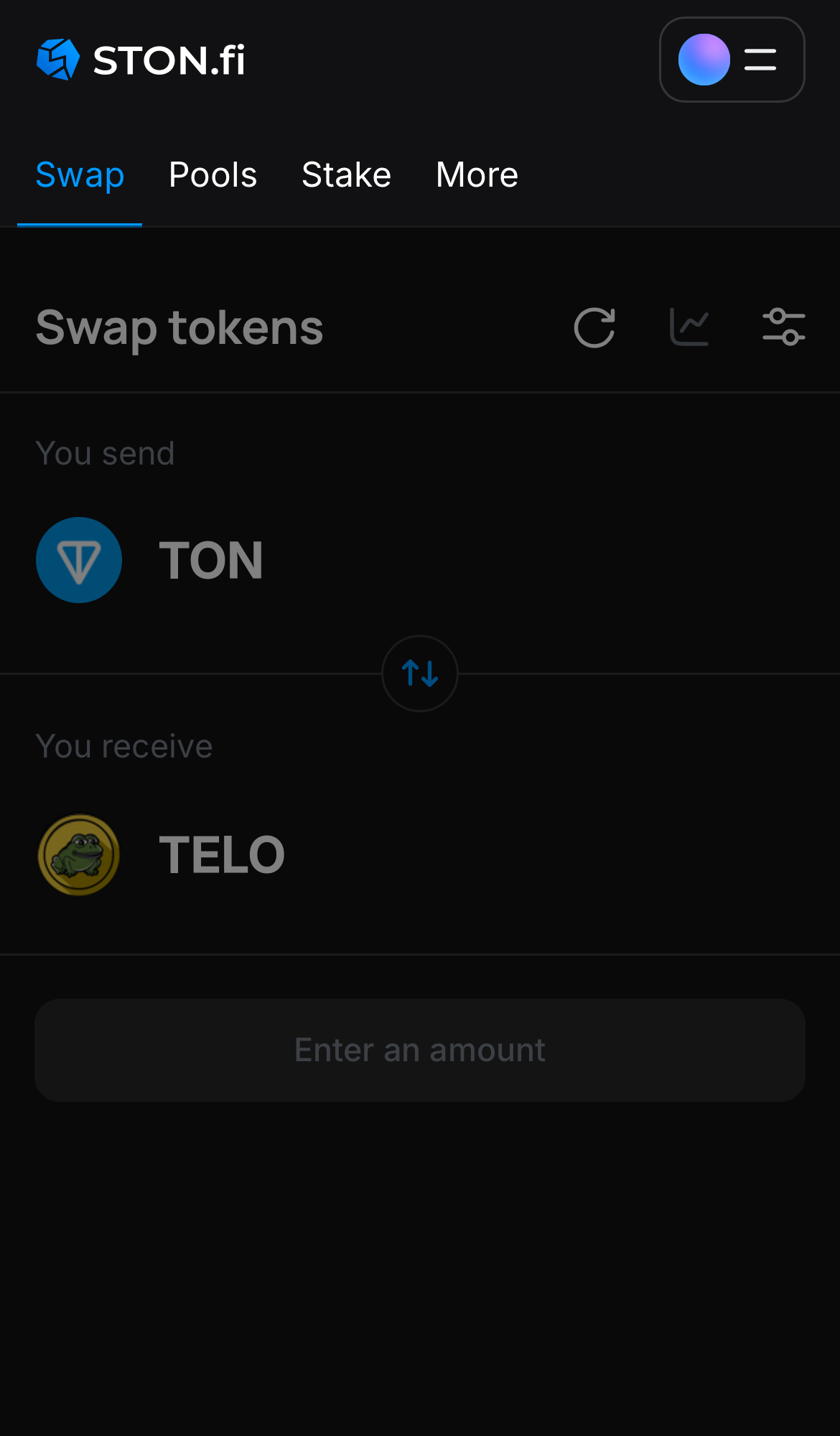 Buka aplikasi STON.fi dan buka tab ‘Swap‘.