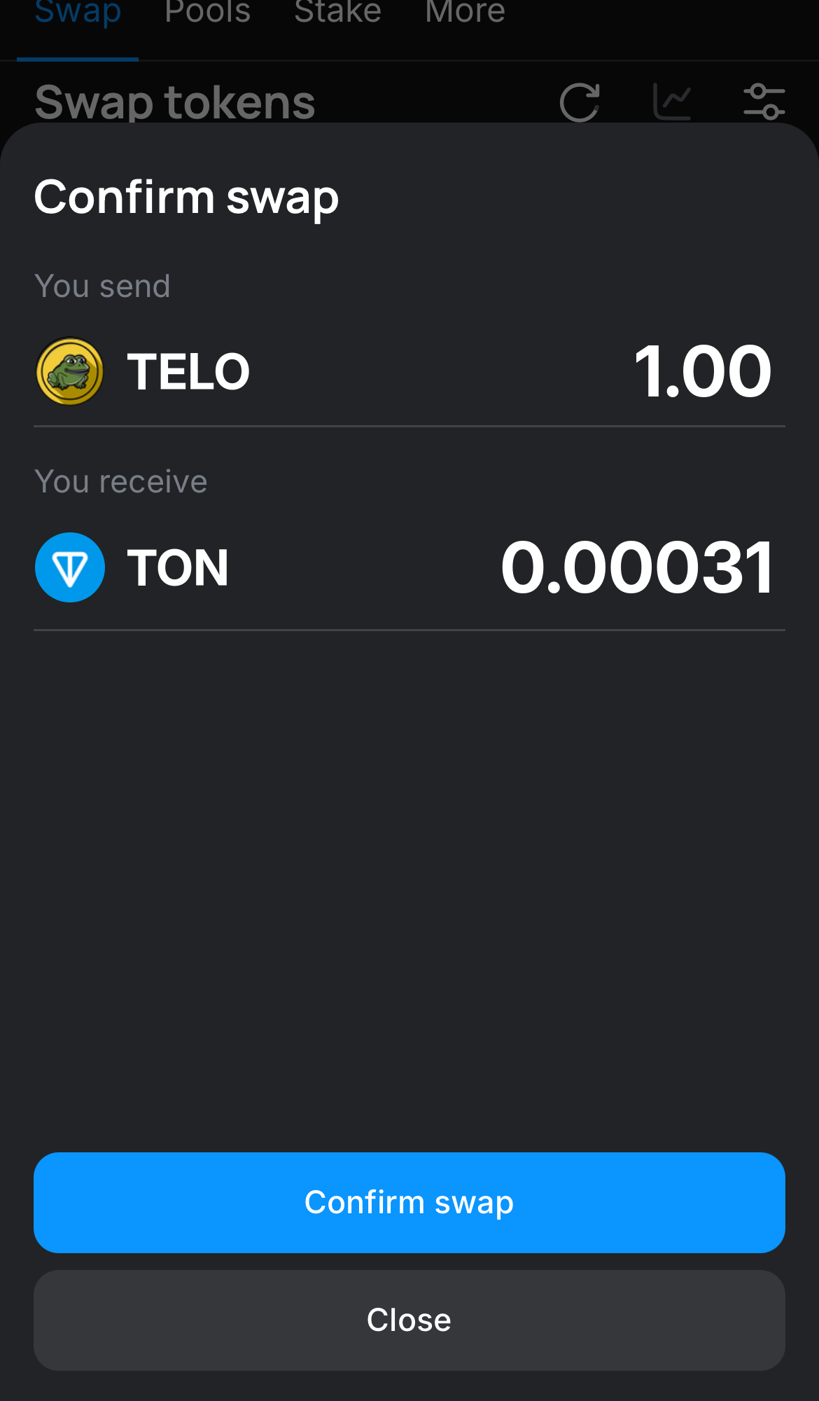 Klik ‘Swap‘, periksa kembali detailnya, dan konfirmasi transaksi dengan mengklik tombol ‘Confirm swap‘.