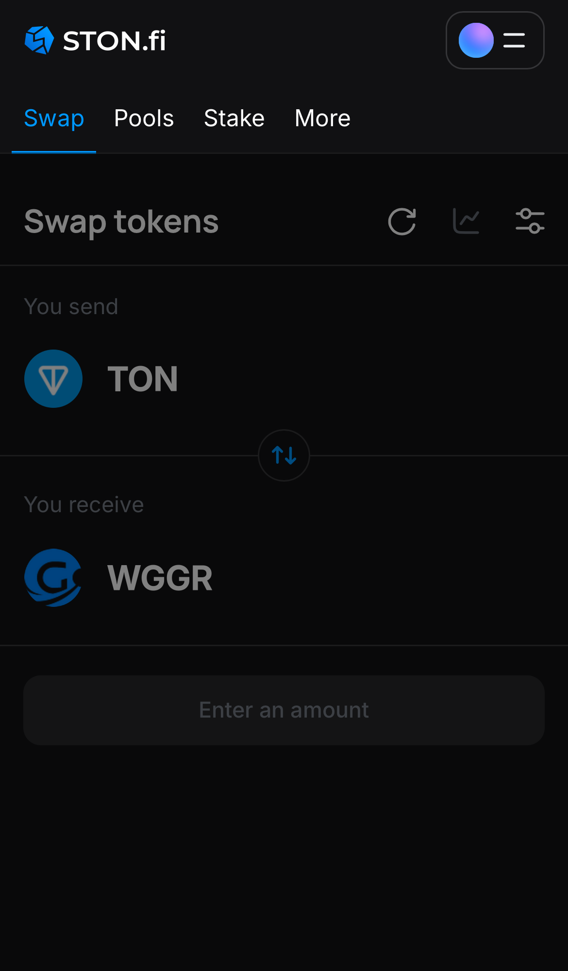 Open the STON.fi app and navigate to the ‘Swap‘ tab.
