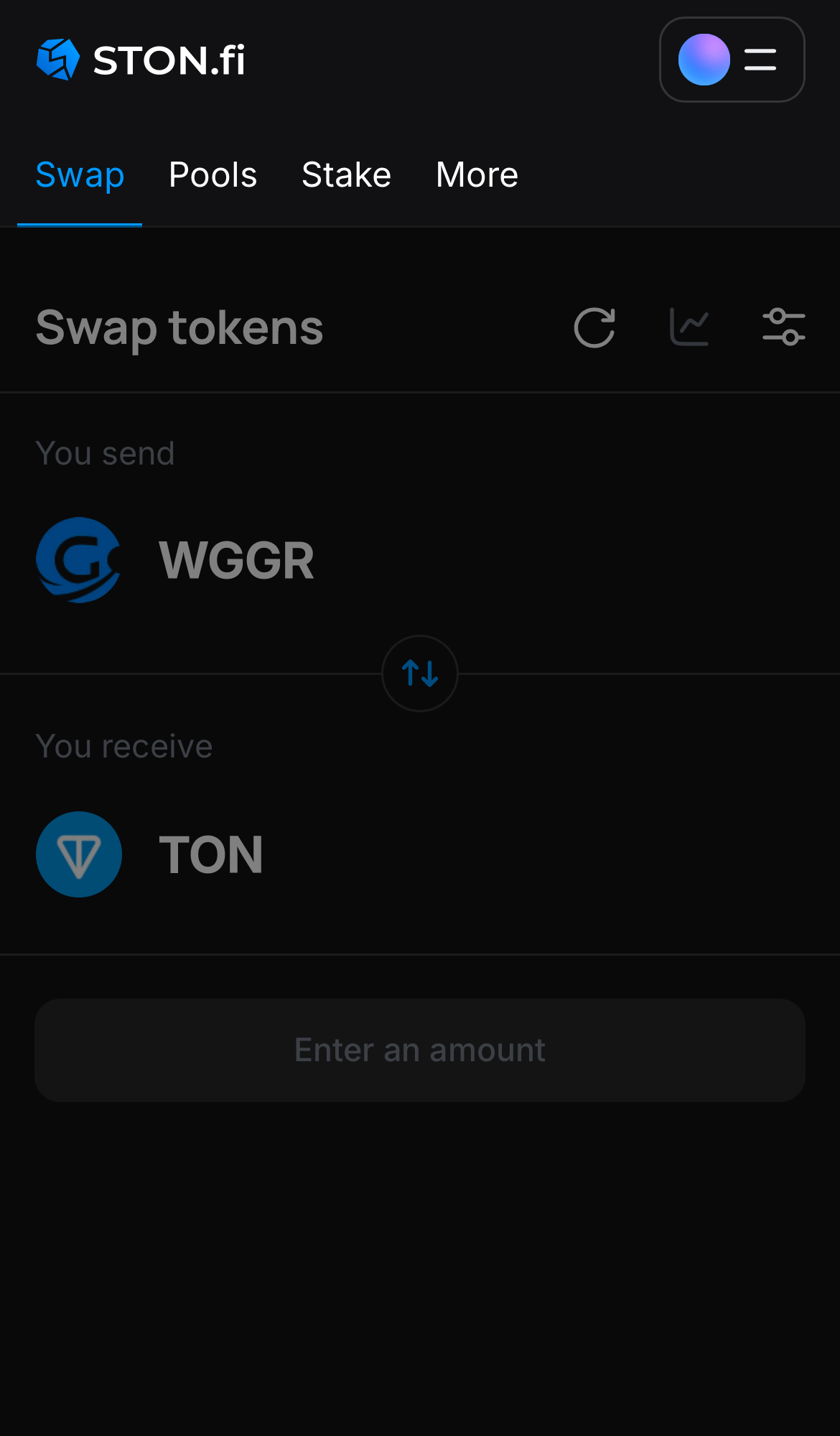 Open the STON.fi app and navigate to the ‘Swap‘ tab.
