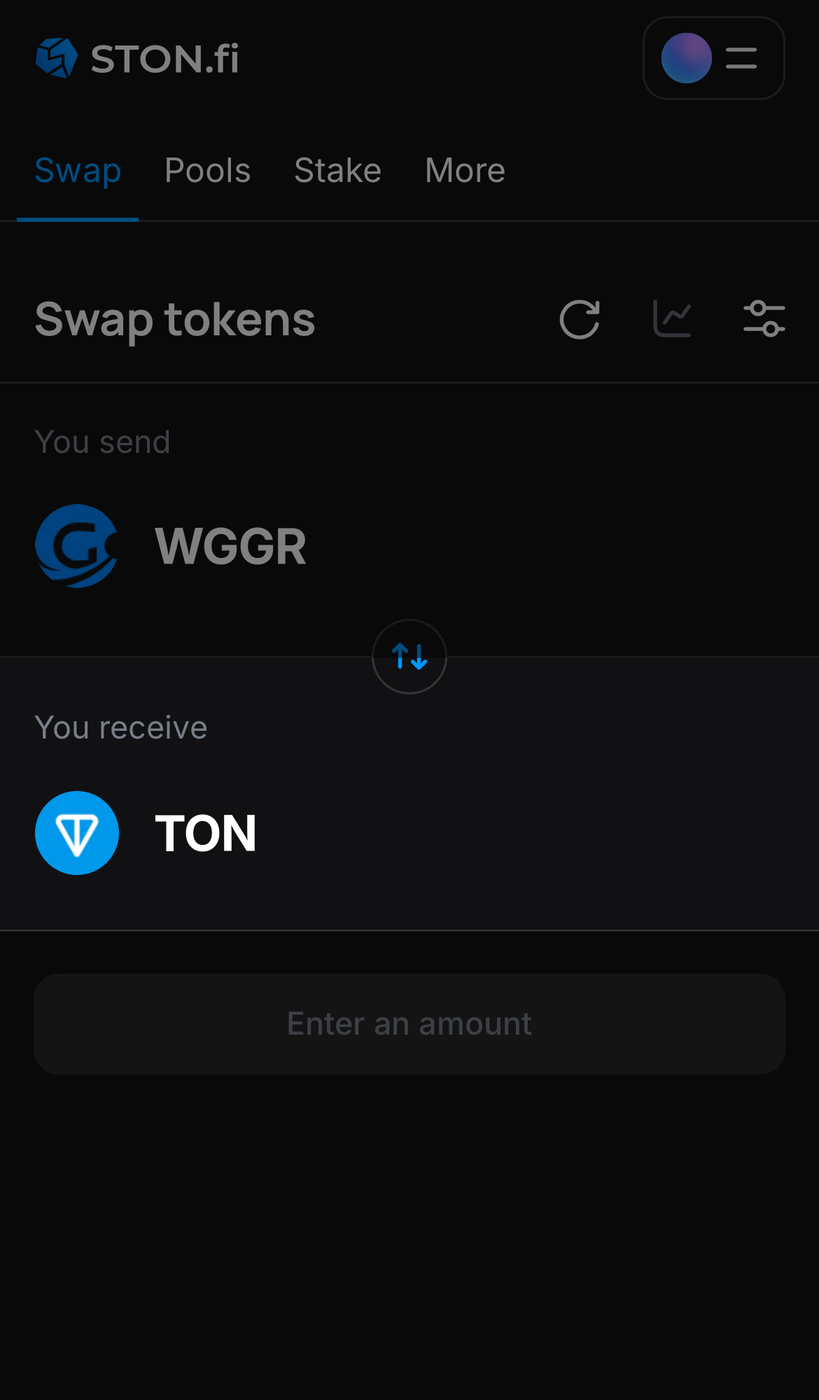 Choose a token in the ‘You receive’ box — for example, TON.