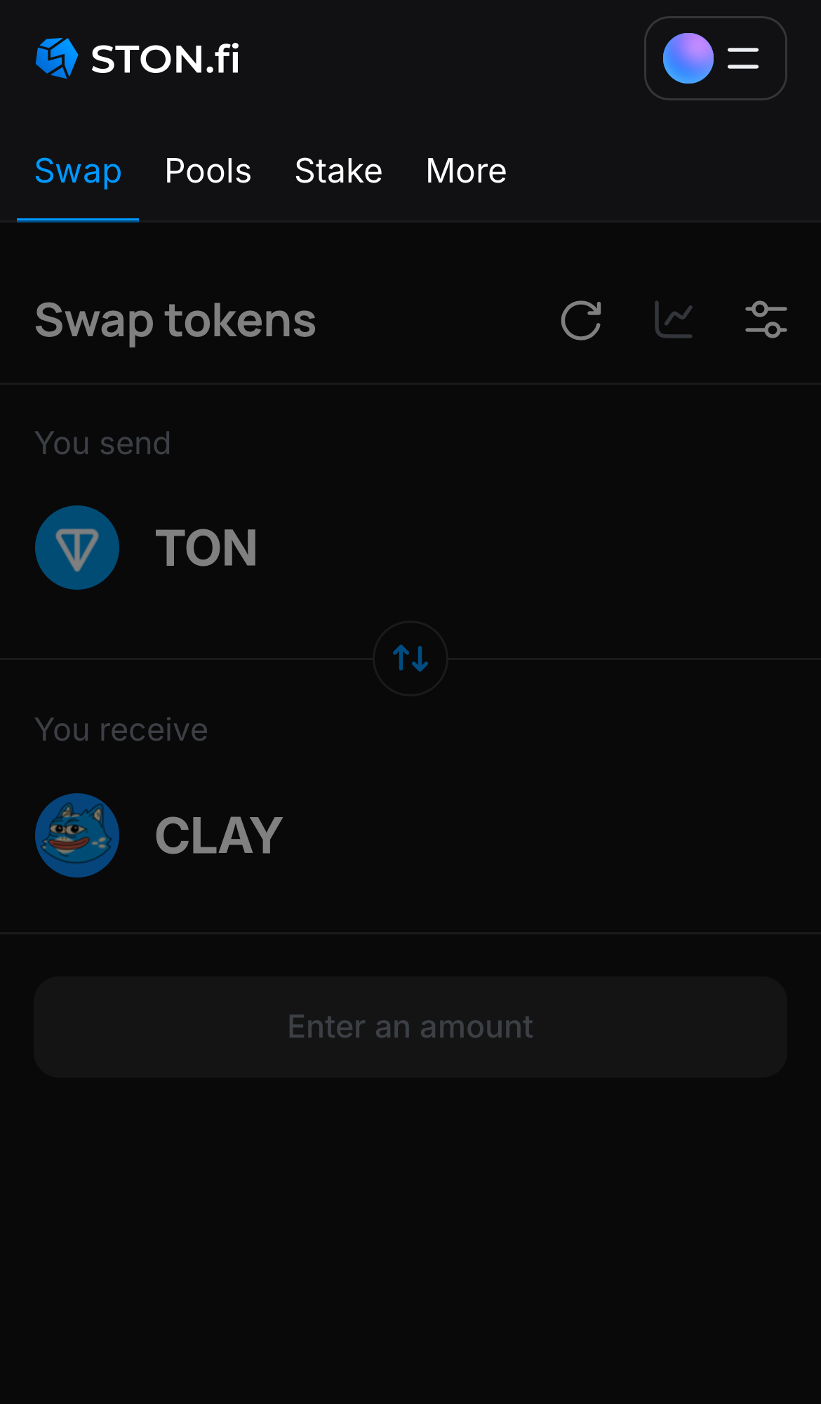 Abre la aplicación STON.fi y dirígete a la pestaña ‘Swap‘.