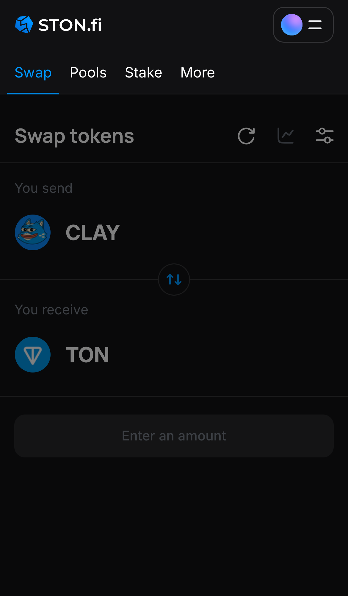 Abre la aplicación STON.fi y dirígete a la pestaña ‘Swap‘.