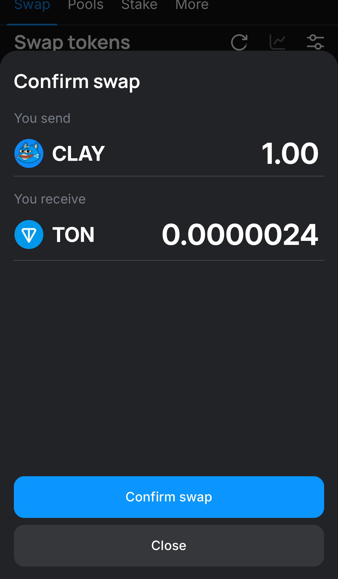 Haz clic en ‘Swap‘, revisa los detalles y confirma la transacción haciendo clic en el botón ‘Confirm swap‘.
