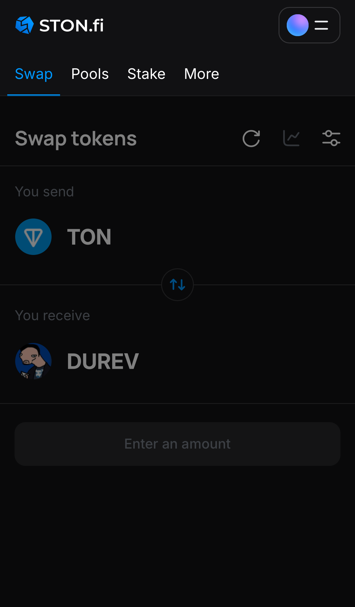 Mở ứng dụng STON.fi và chuyển đến tab ‘Swap‘.