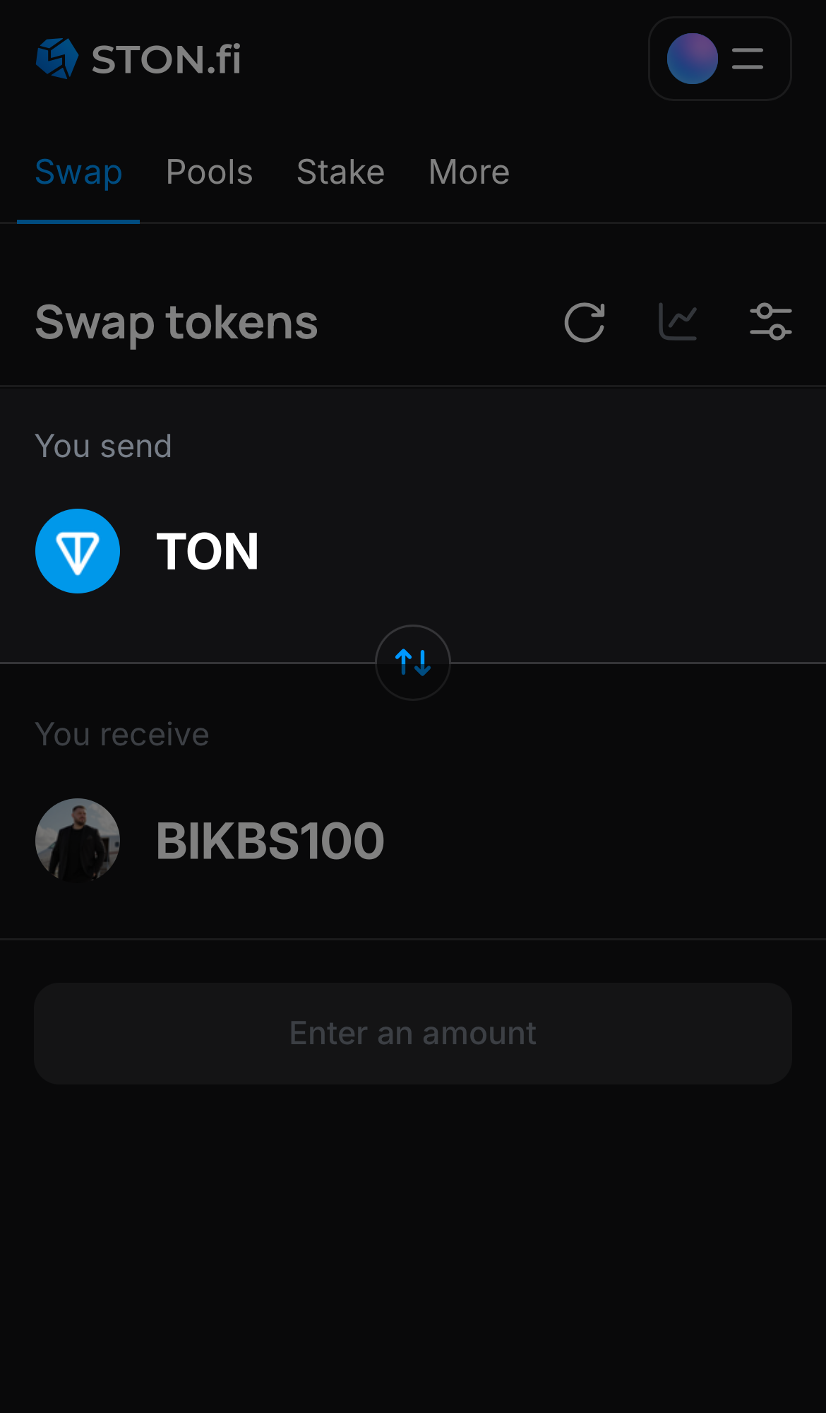 Selecione um token na caixa ‘You send’ — por exemplo, TON.
