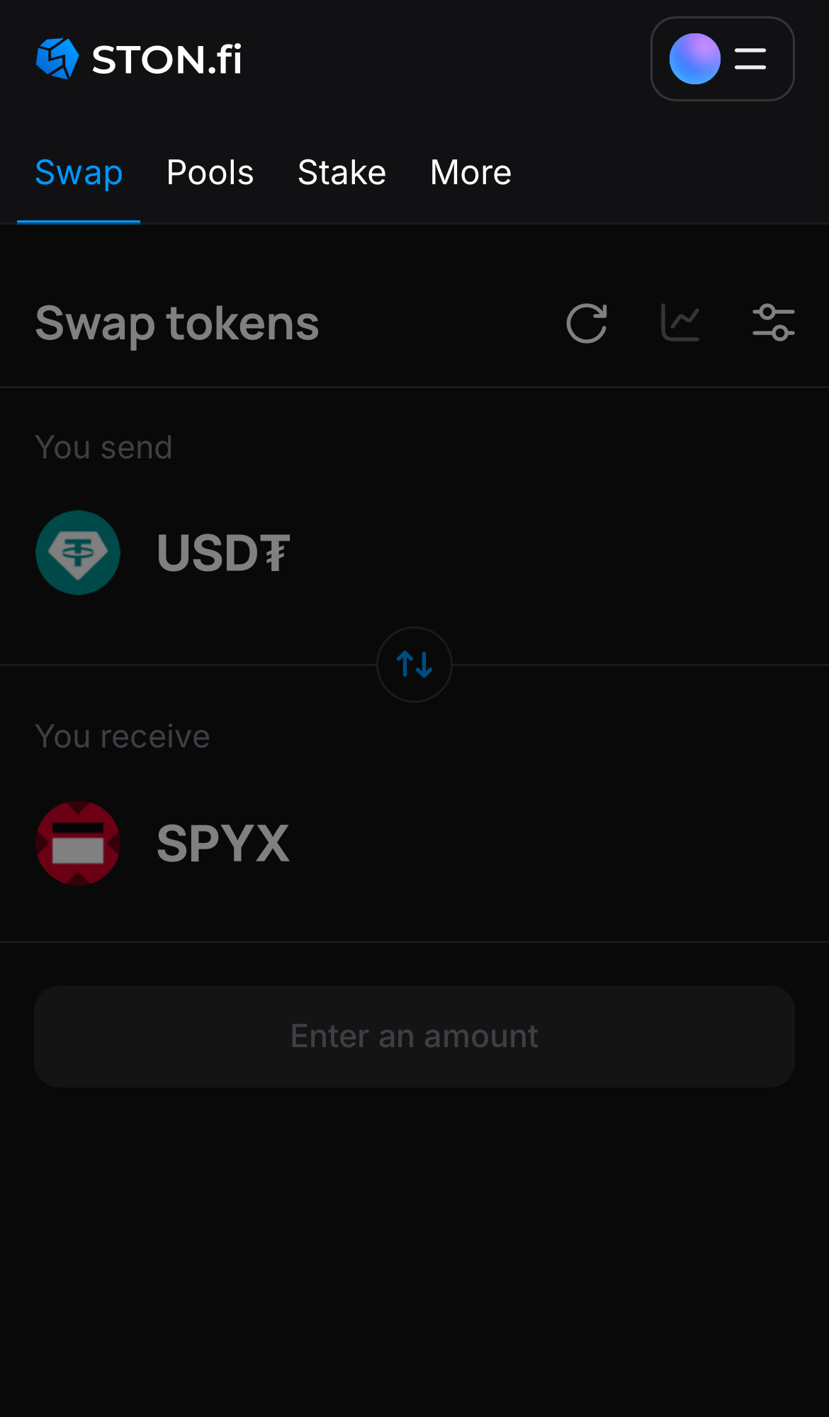 Откройте STON.fi и перейдите на вкладку «Swap».