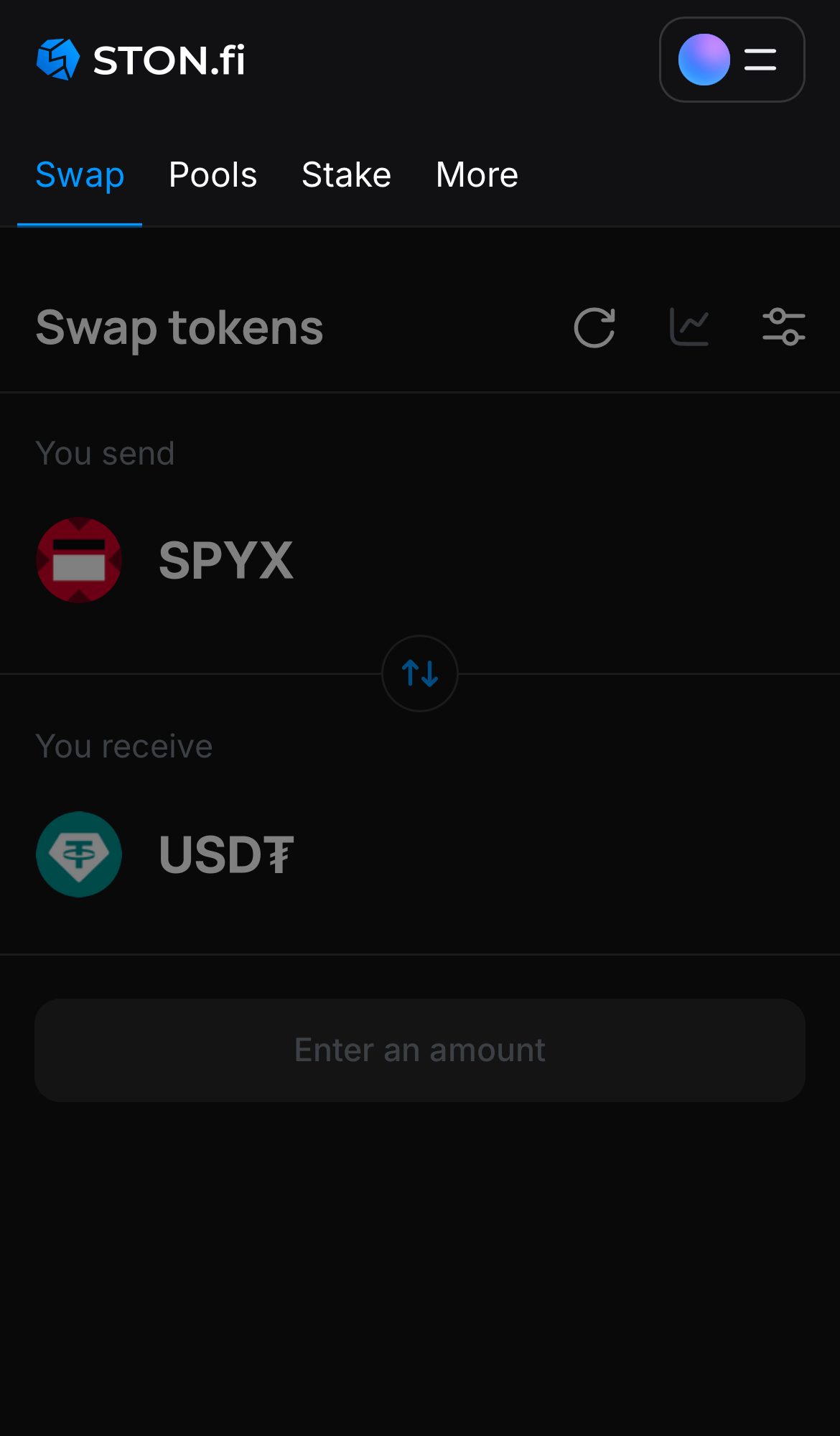 Откройте STON.fi и перейдите на вкладку «Swap».