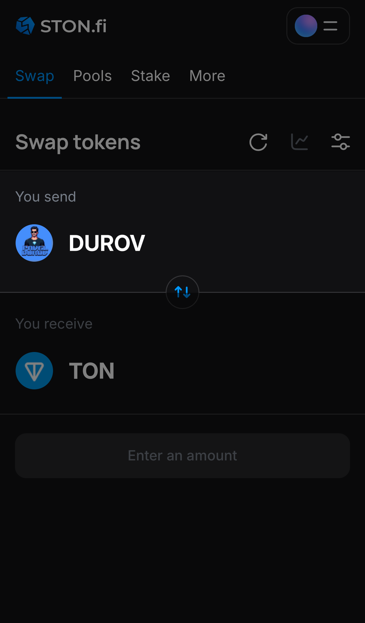 Selecione DUROV na caixa ‘You send‘.