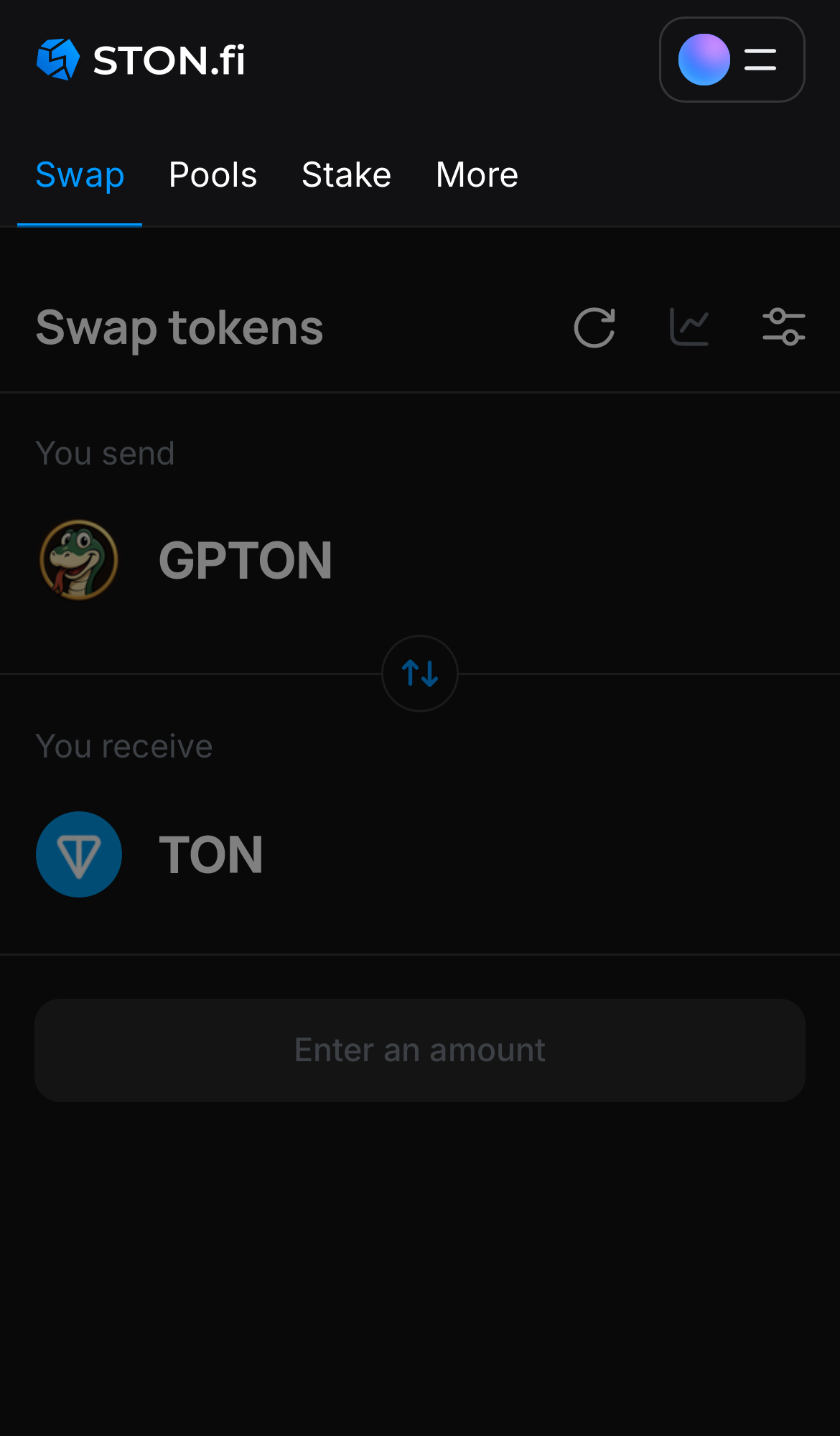 Open the STON.fi app and navigate to the ‘Swap‘ tab.