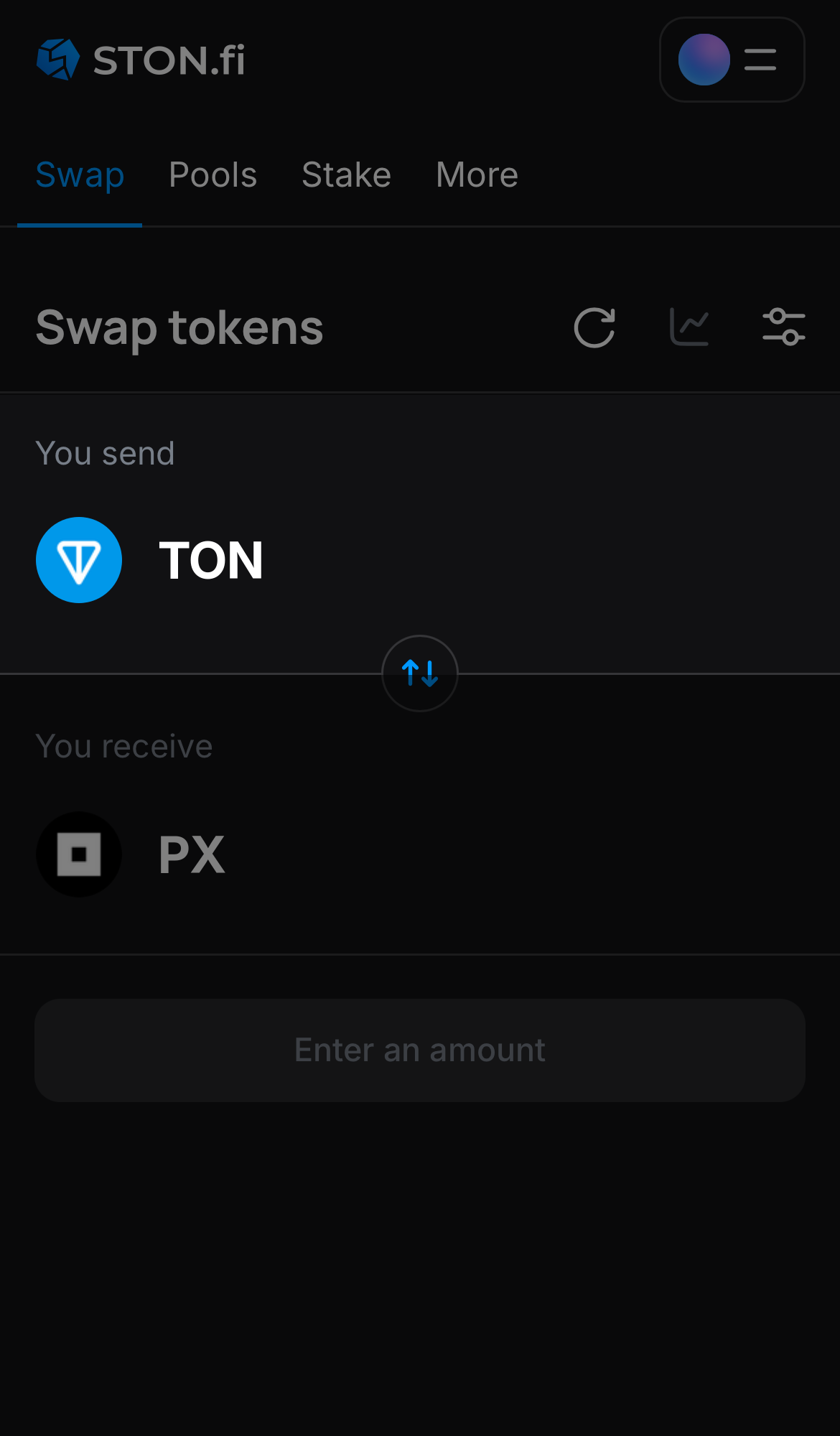 Pilih token pada kotak ‘You send’ — misalnya, TON.